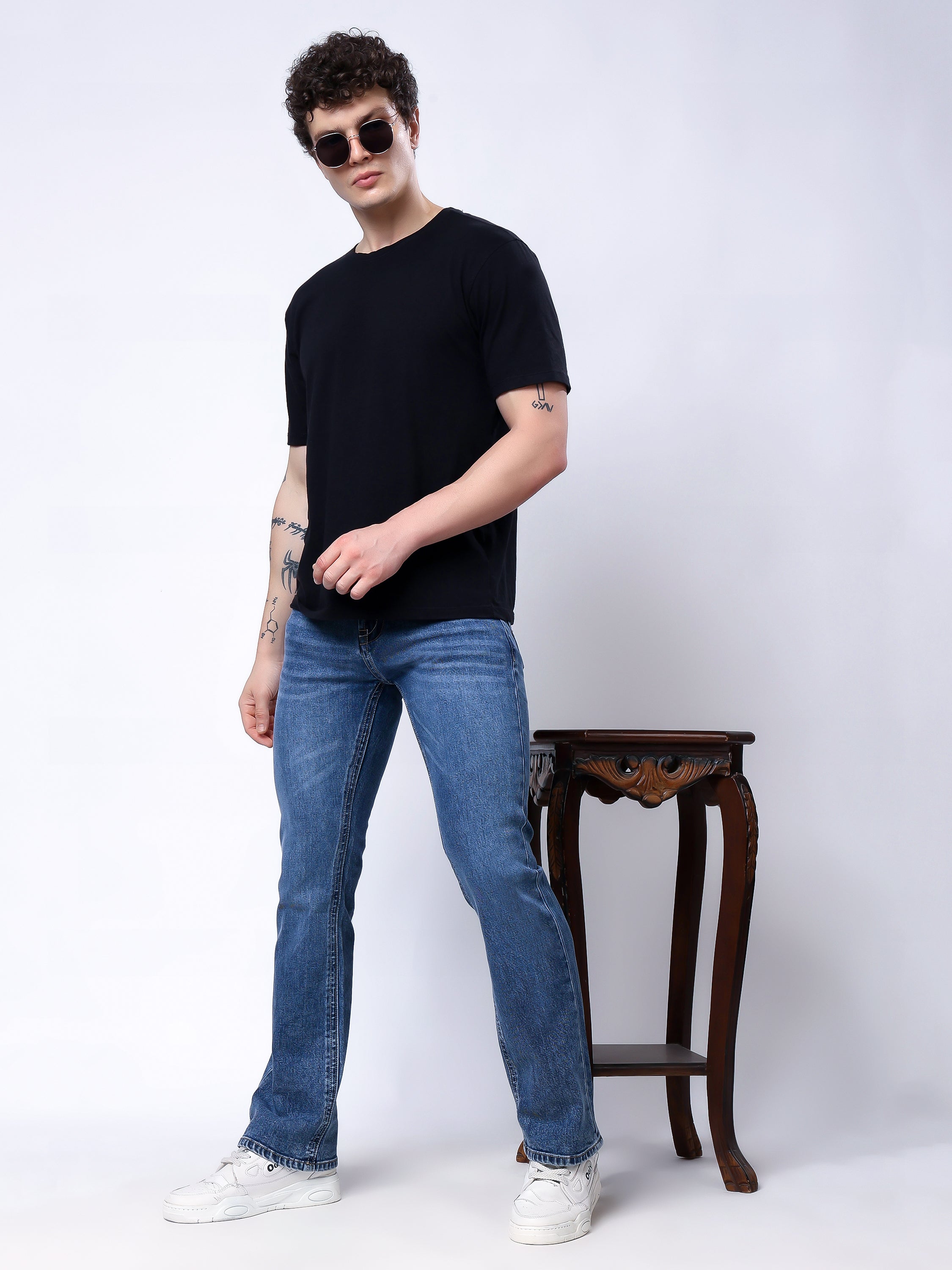 Stylox Men's Bootcut Fit Stretchable Denim Jeans-Mid Light Blue - Stylox