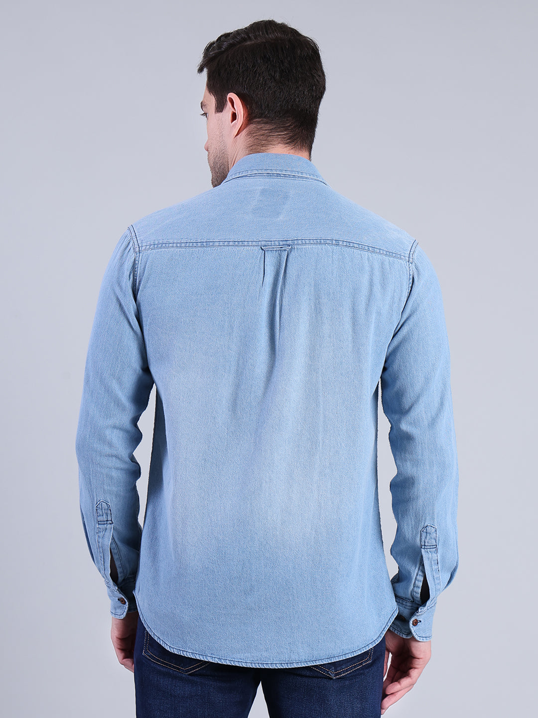 Stylox Men’s Light Wash Denim Shirt with Dual Chest Pockets - Stylox