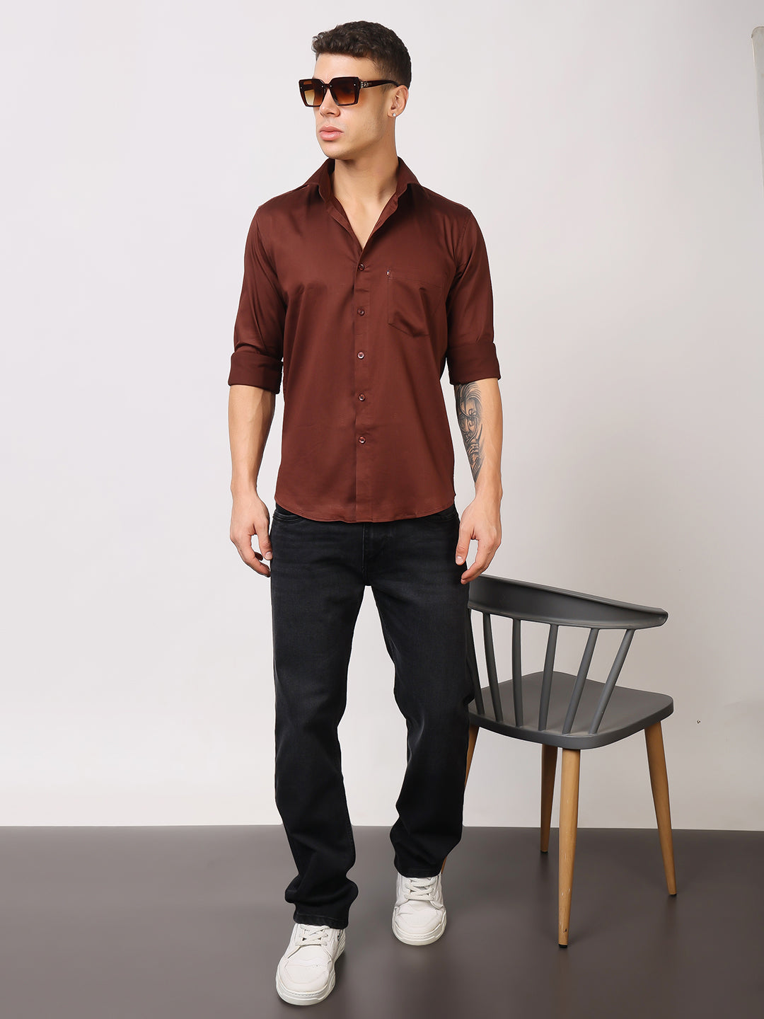 Stylox Men's Full Sleeve Solid Partywear Casual Shirt – Premium Shine Finish Cotton Blend Regular Fit Shirt for Stylish Evening & Occasion Wear - Stylox