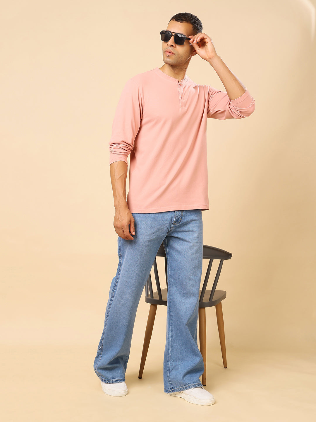 Stylox Men’s Henley Neck Full Sleeve Solid T-Shirt – Casual & Stylish Everyday Wear - Stylox