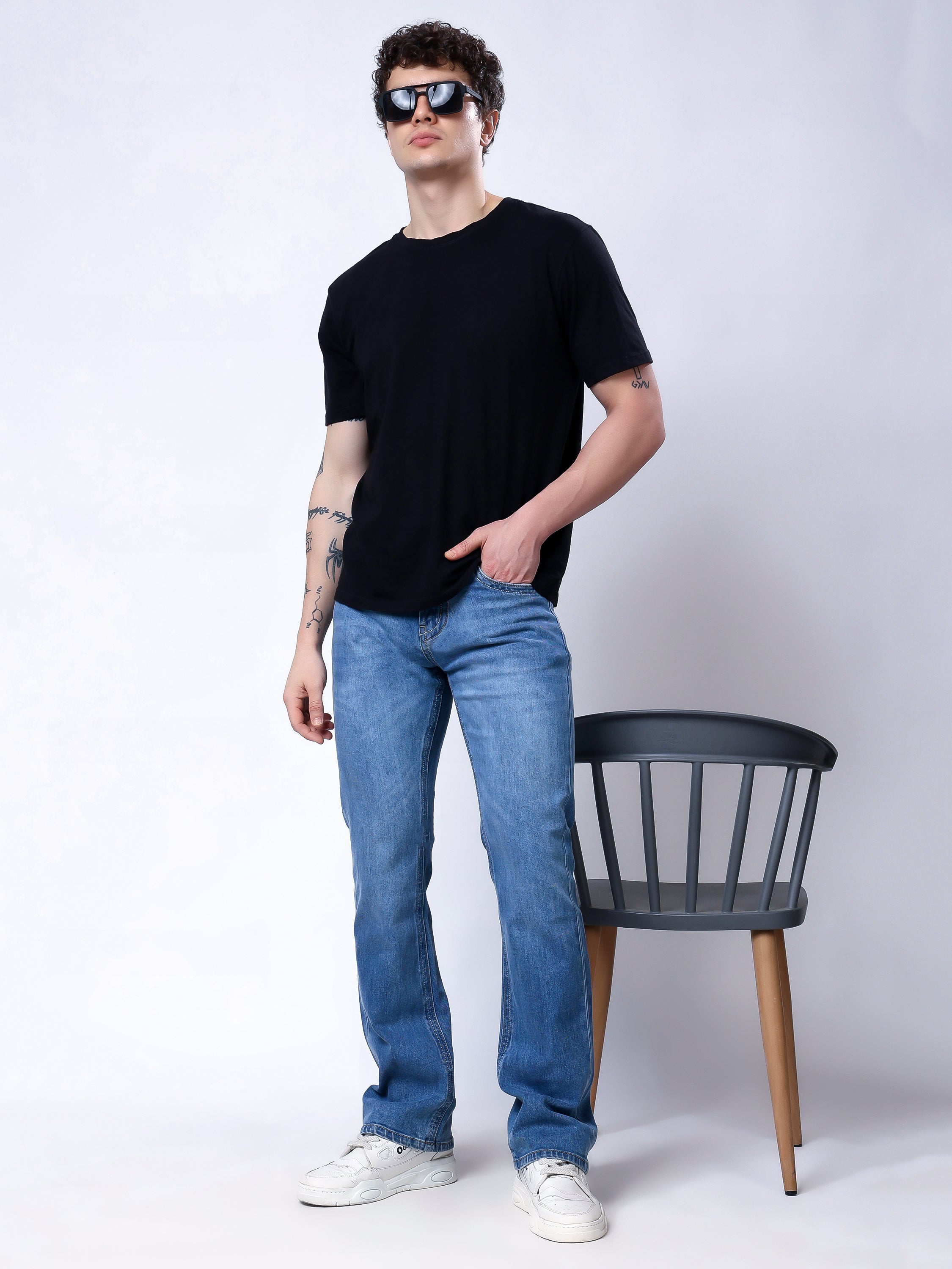 Stylox Men's Bootcut Fit Stretchable Denim Jeans-Light Blue - Stylox