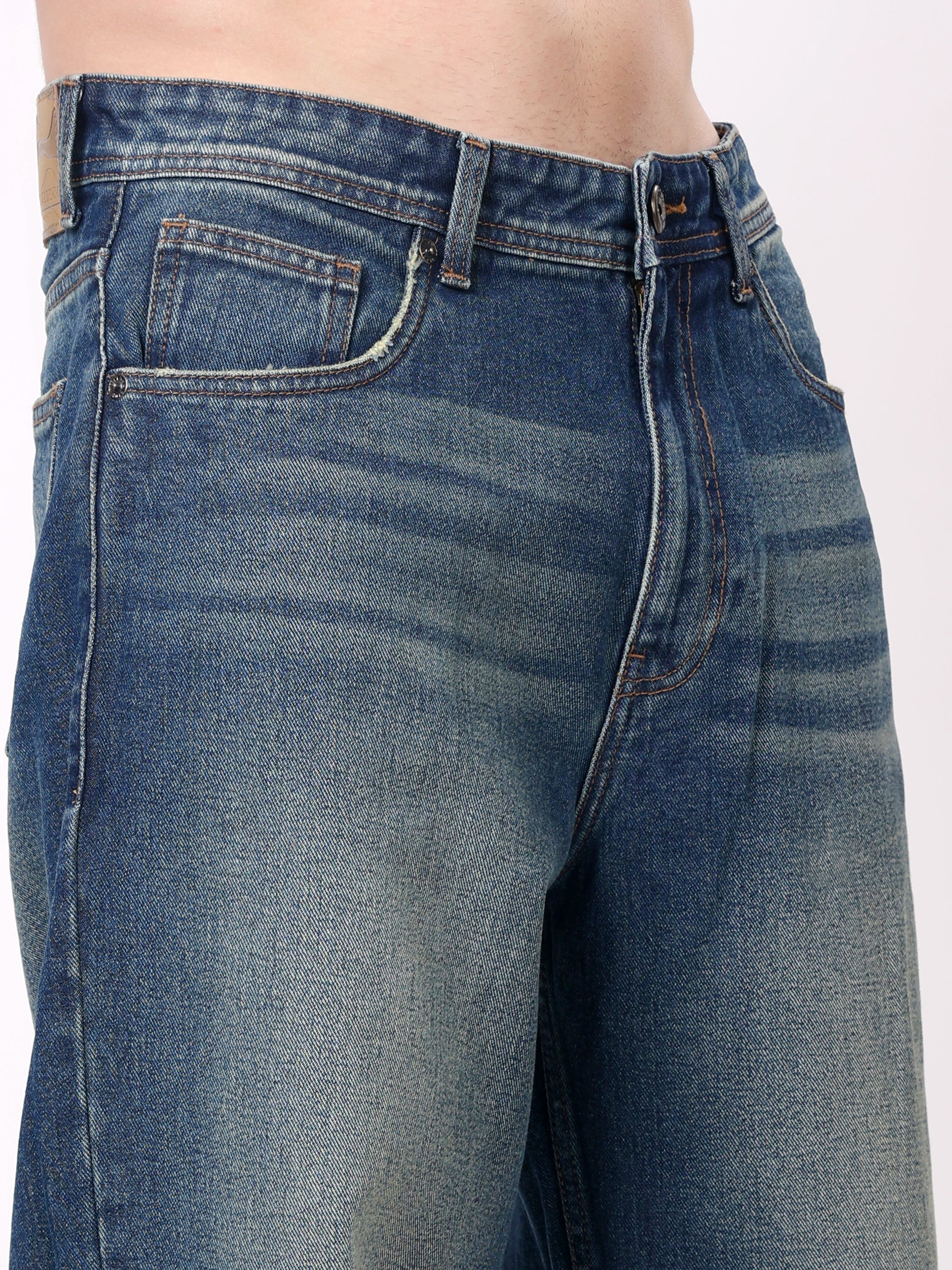 Stylox Men’s Super Baggy Fit Wide Leg Denim Jeans-Light Indigo