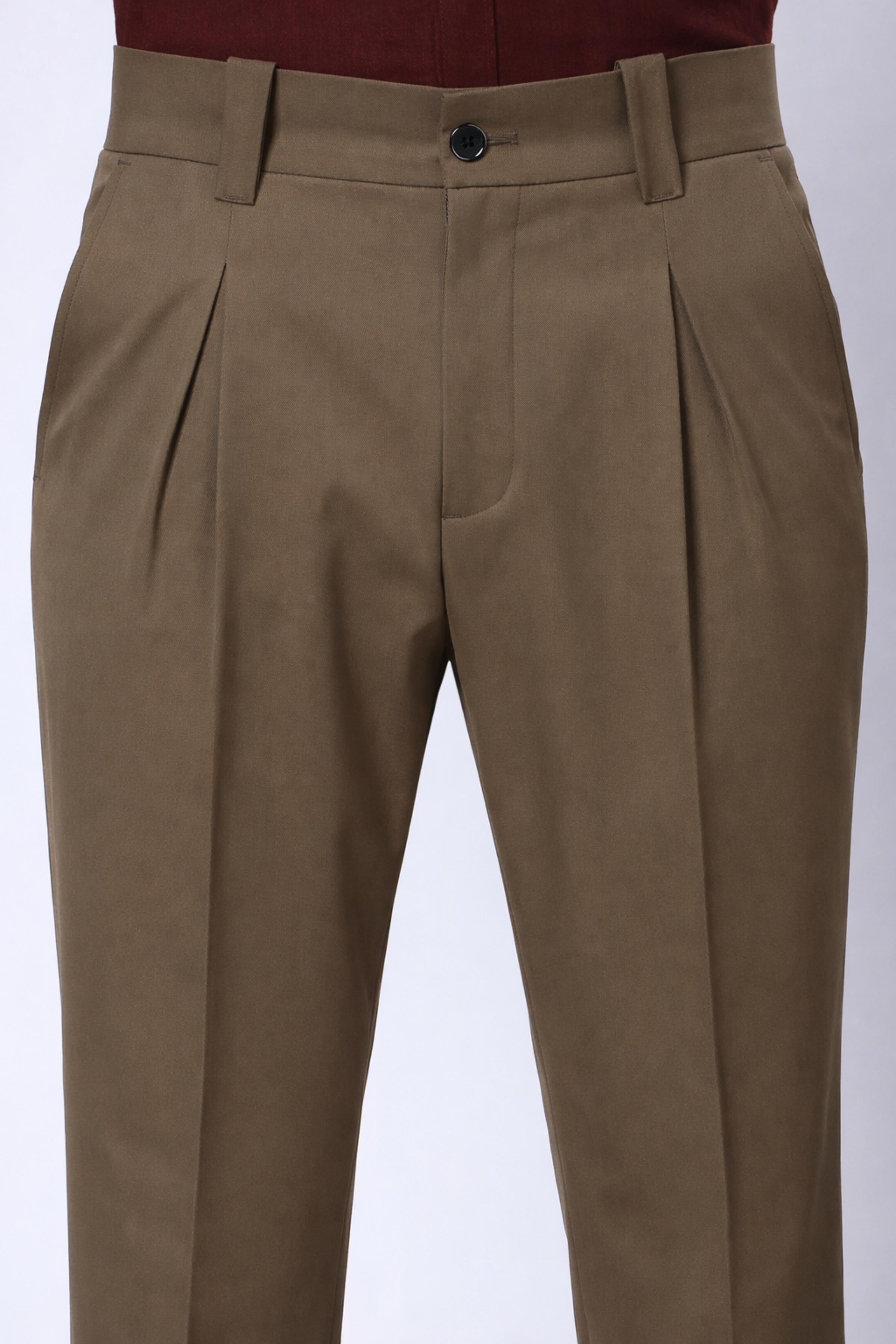 Stylox Men’s Slim Fit Pleated Formal Trousers – Premium Office Wear Pants with Side Pockets-Olive - Stylox