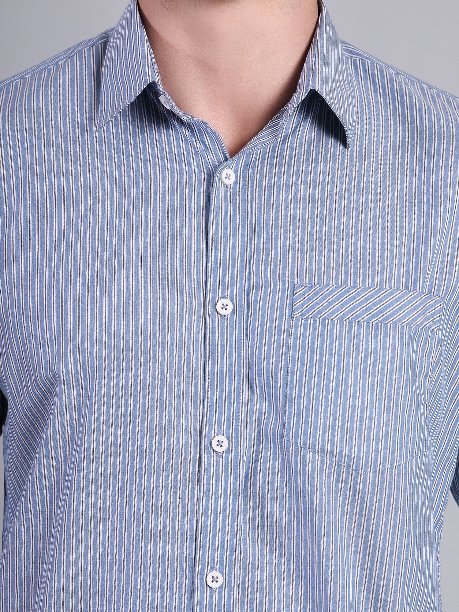 Stylox Men’s Regular Fit Vertical Striped Full Sleeve Casual Shirt-Blue - Stylox