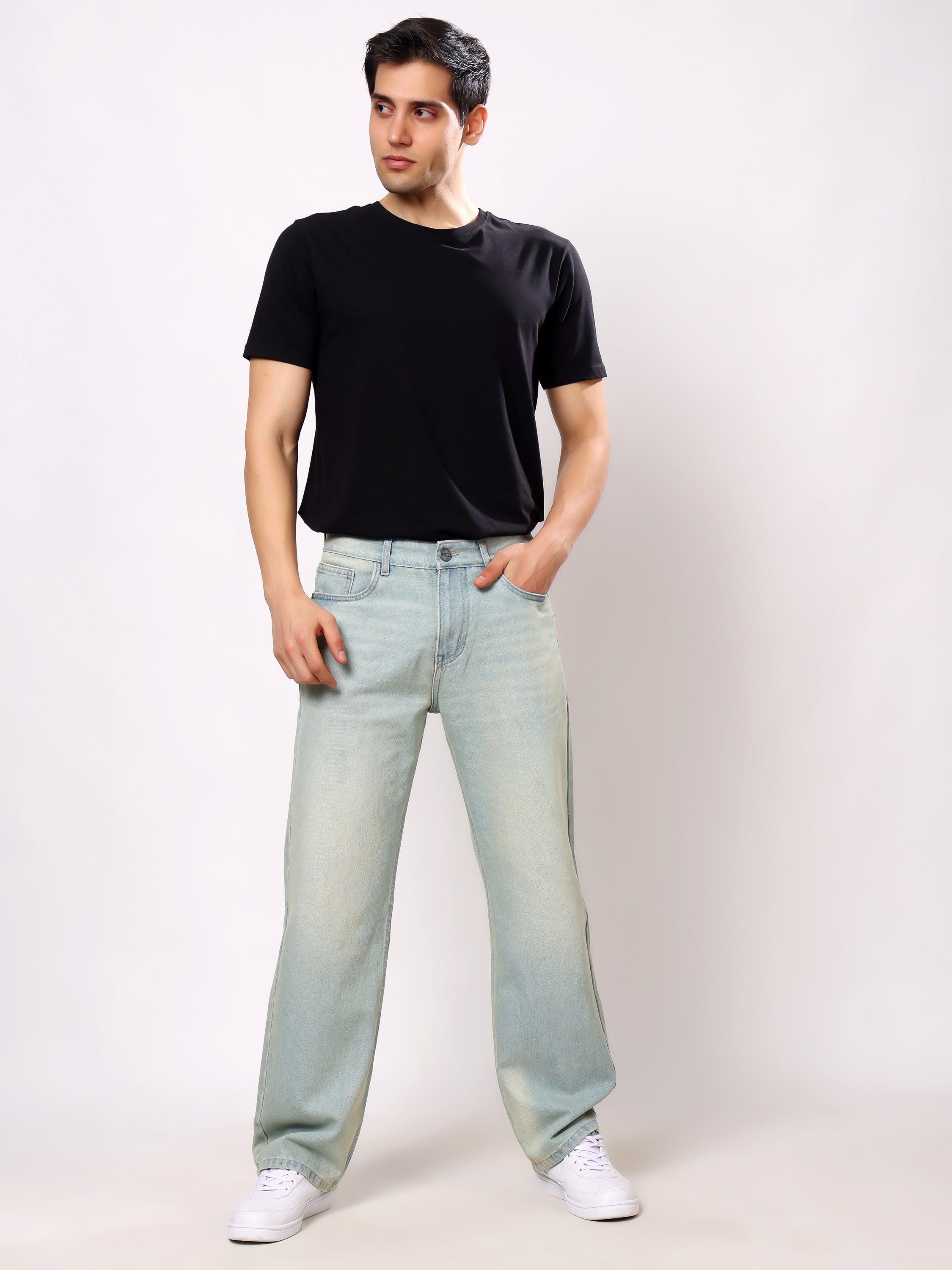 Stylox Baggy Fit Non-Stretch Wide Leg Casual Streetwear Denim Jeans For Men