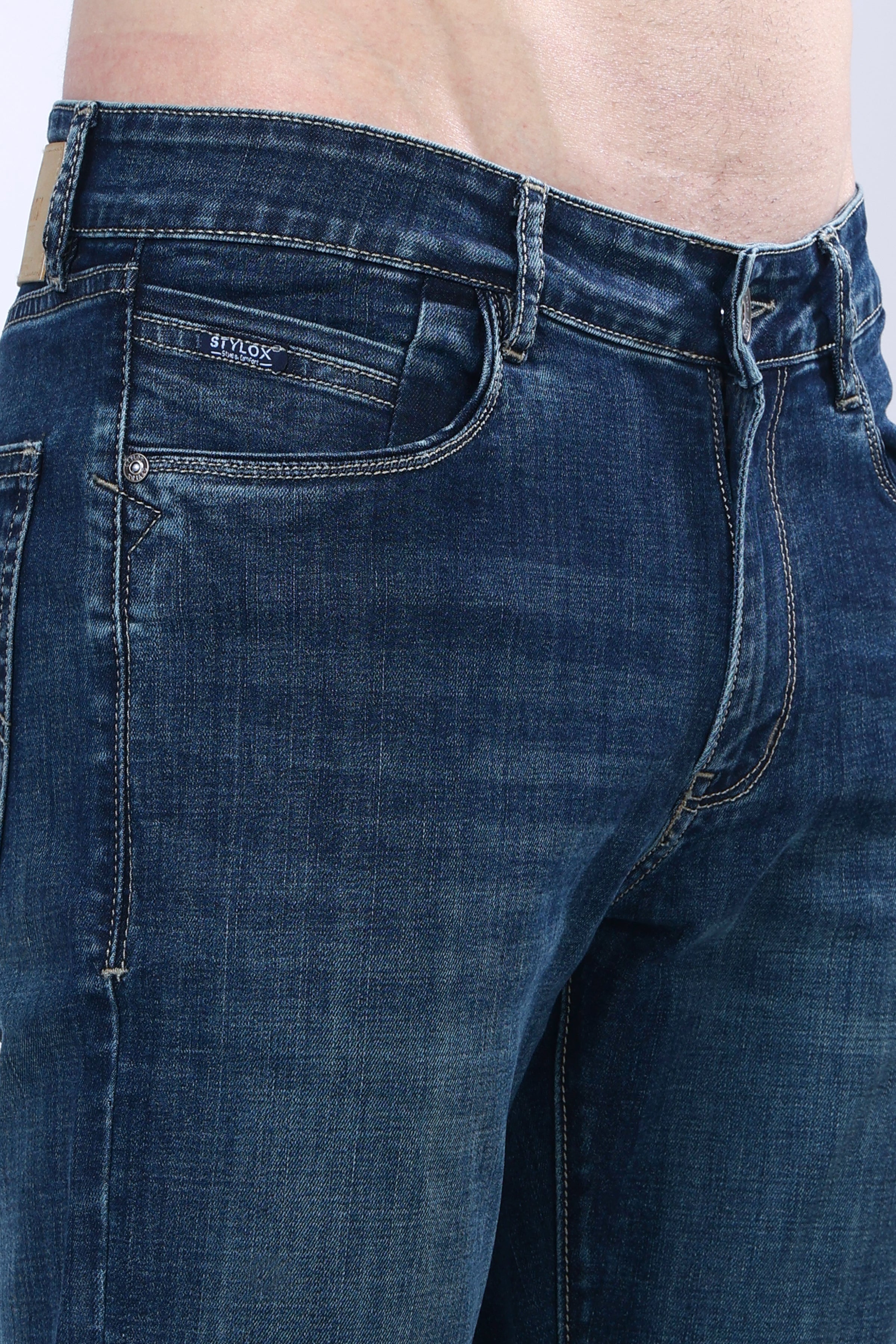 Stylox Men's Slim Fit Stretchable Jeans-Greenish Blue - Stylox