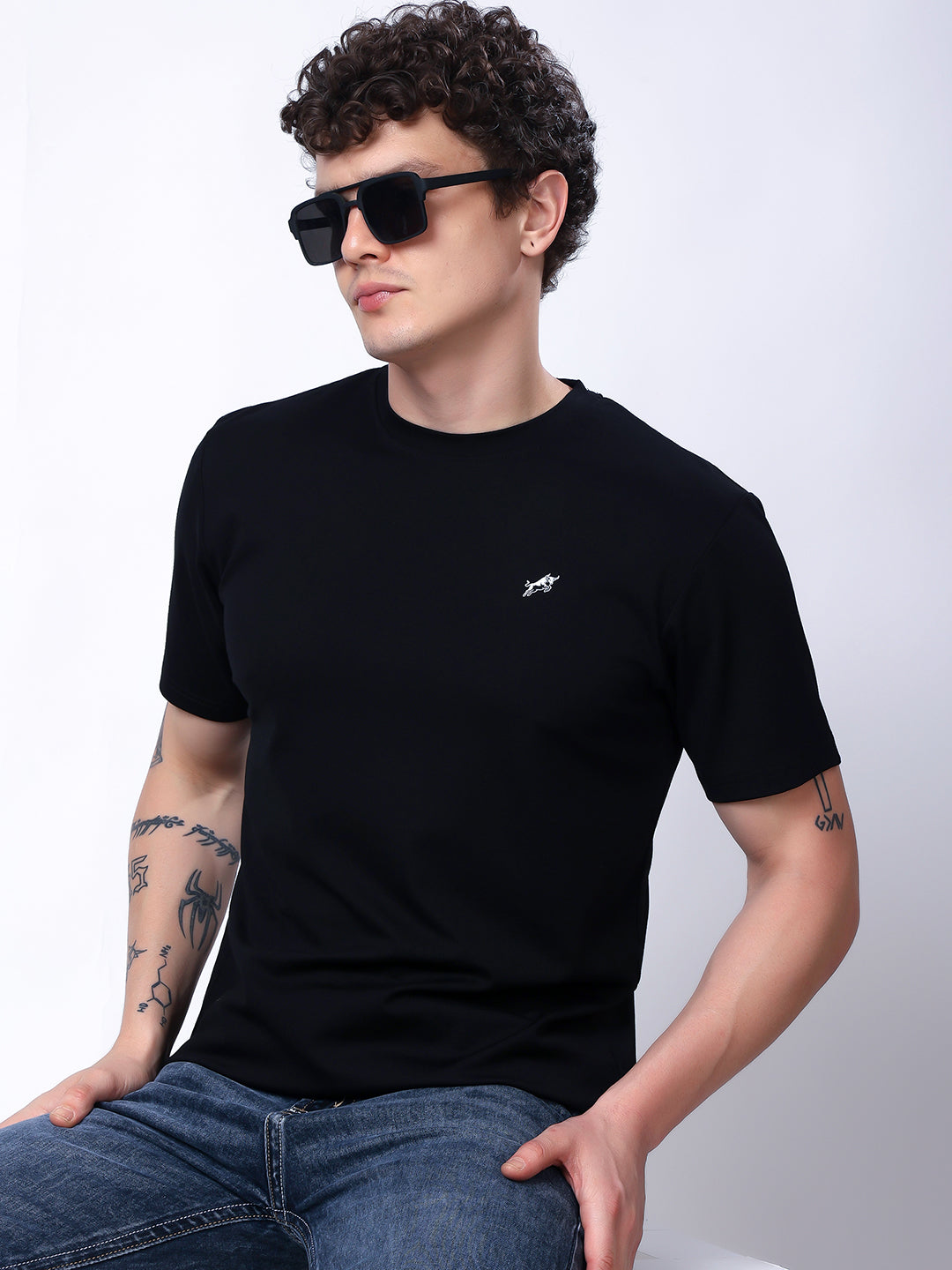 Stylox Men’s Regular Fit Round Neck Half Sleeve Casual Solid T-Shirt–Black - Stylox