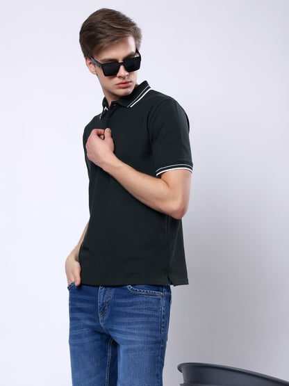 Stylox Men’s Solid Polo T-Shirt with Contrast-Tipped Collar - Stylox