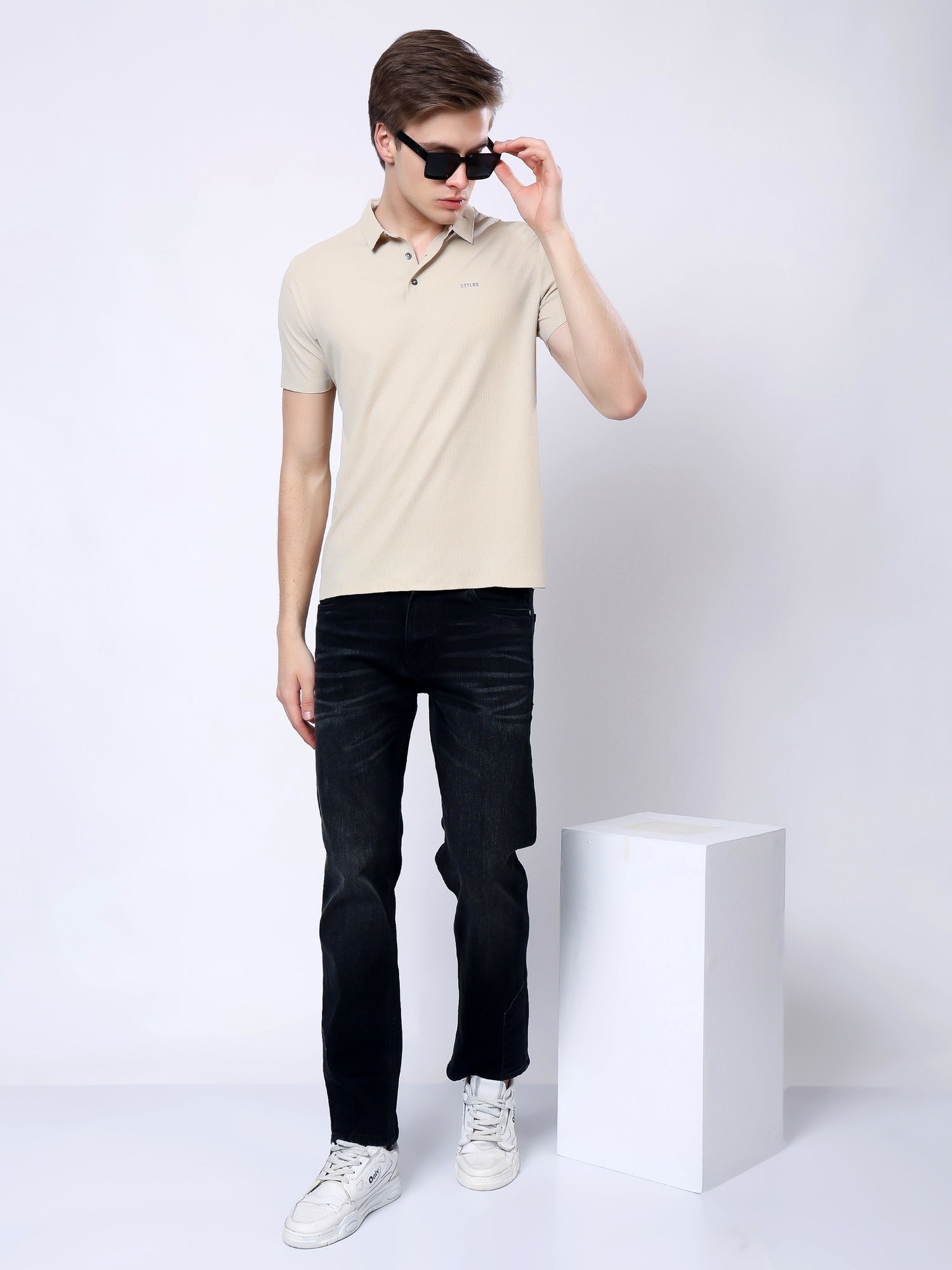 Stylox Men’s Premium Regular Fit Stretchable Polo T-Shirt-Mid Beige - Stylox