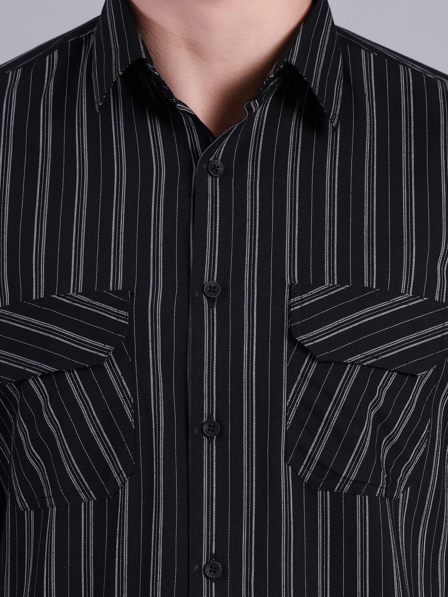 Stylox Men’s Regular Fit Black Vertical Striped Full Sleeve Casual Shirt - Stylox