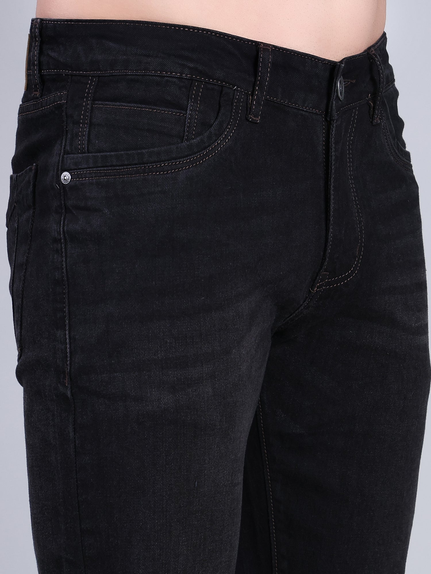 Stylox Men’s Mid Rise Stretchable Washed Slim Fit Denim Jeans-Dark Grey - Stylox