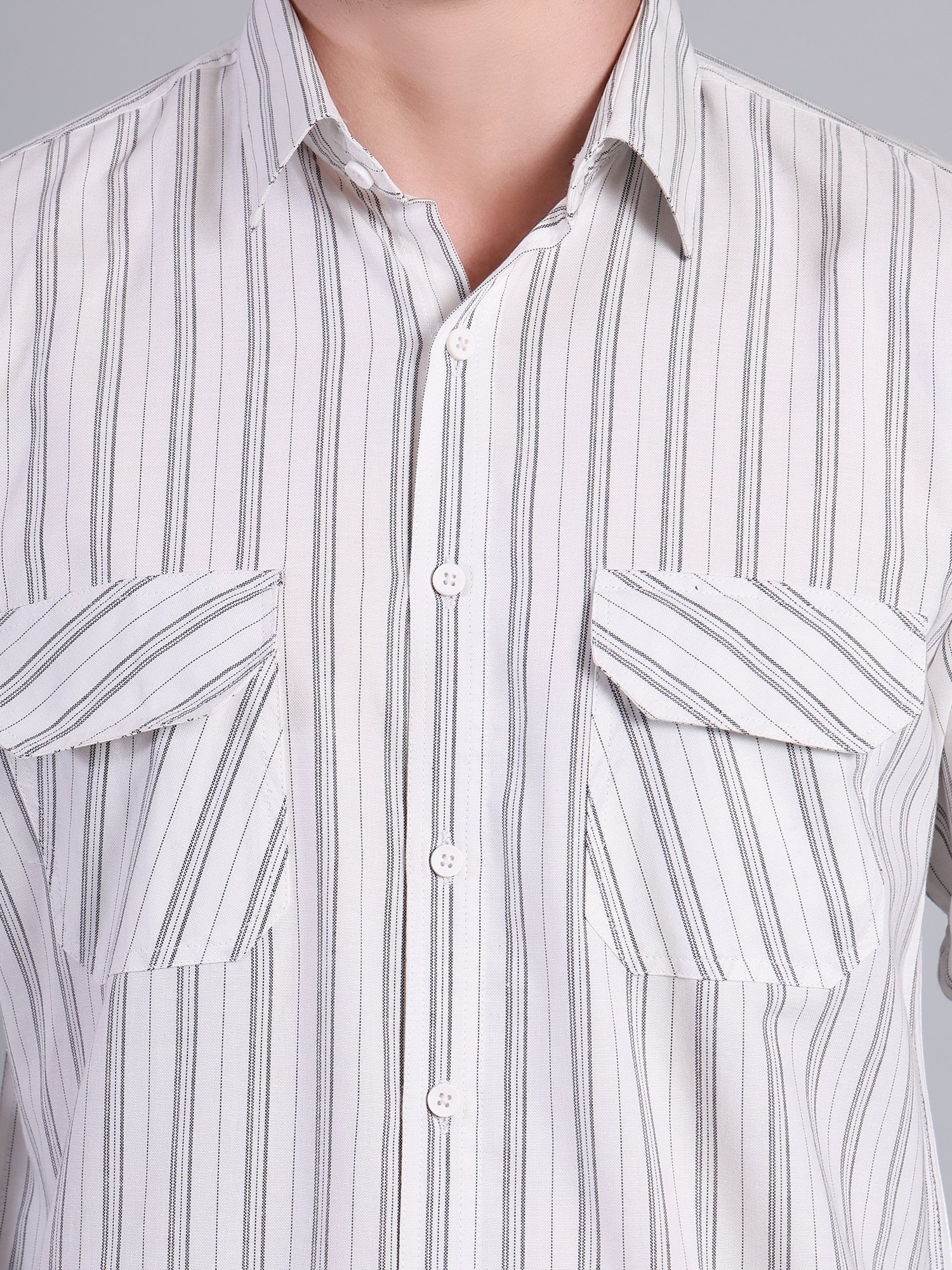 Stylox Men’s Regular Fit White Vertical Striped Full Sleeve Casual Shirt - Stylox