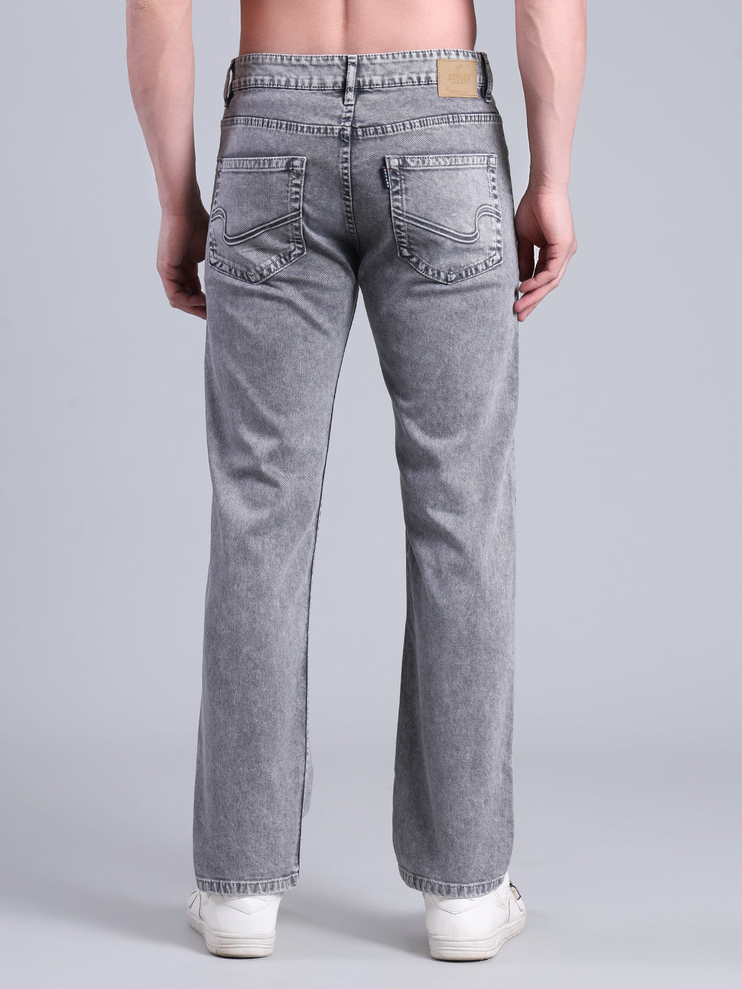 Stylox Men’s Comfort Fit Mid Rise Washed Denim Jeans (Light Grey) - Stylox