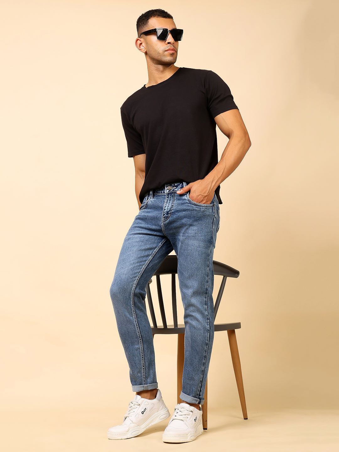 Stylox Men’s Ankle Fit Stretchable Washed Denim Jeans - Stylox
