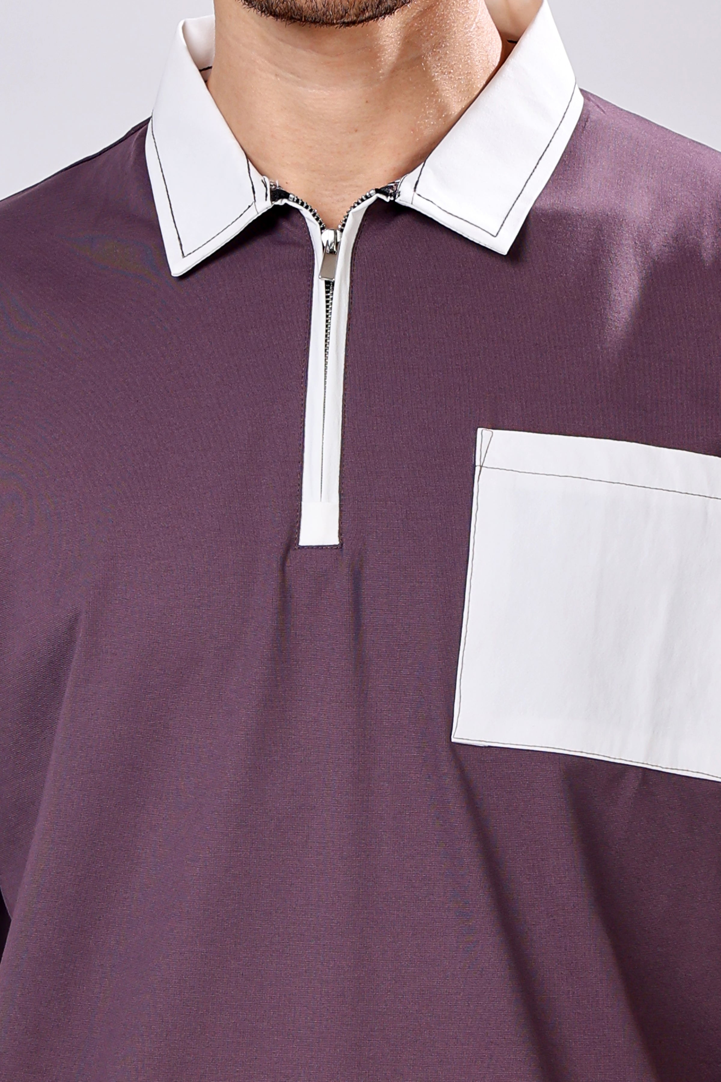 Stylox Men’s Regular Fit Contrast Collar Half Sleeve T-Shirt with Front Pocket &amp; Zip Neck | Casual Stylish Cotton Blend Tee