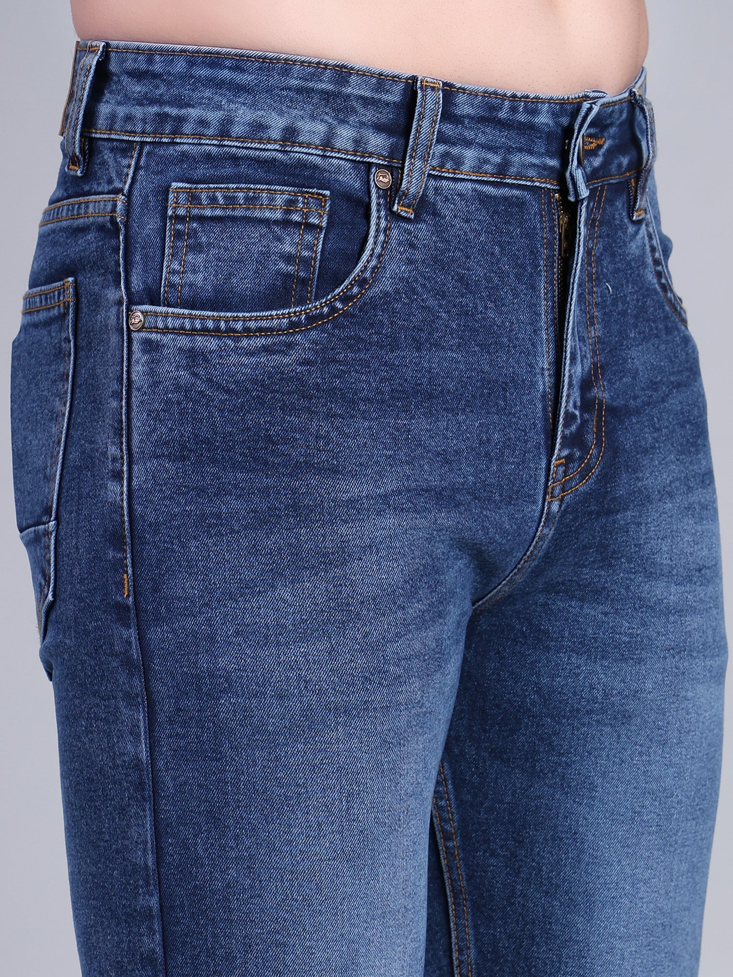 Stylox Men’s Mid-Rise Straight Fit Classic Washed Denim Jeans-Mid Blue - Stylox