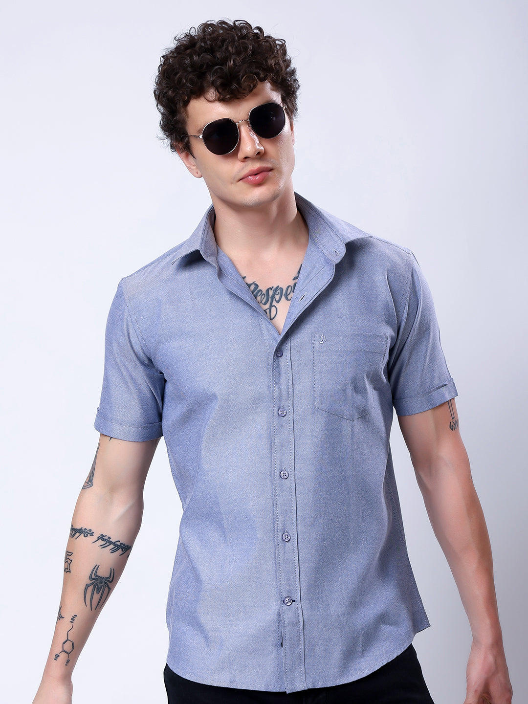 Stylox Men’s Regular Fit Half Sleeve Solid Casual Shirt-Navy - Stylox