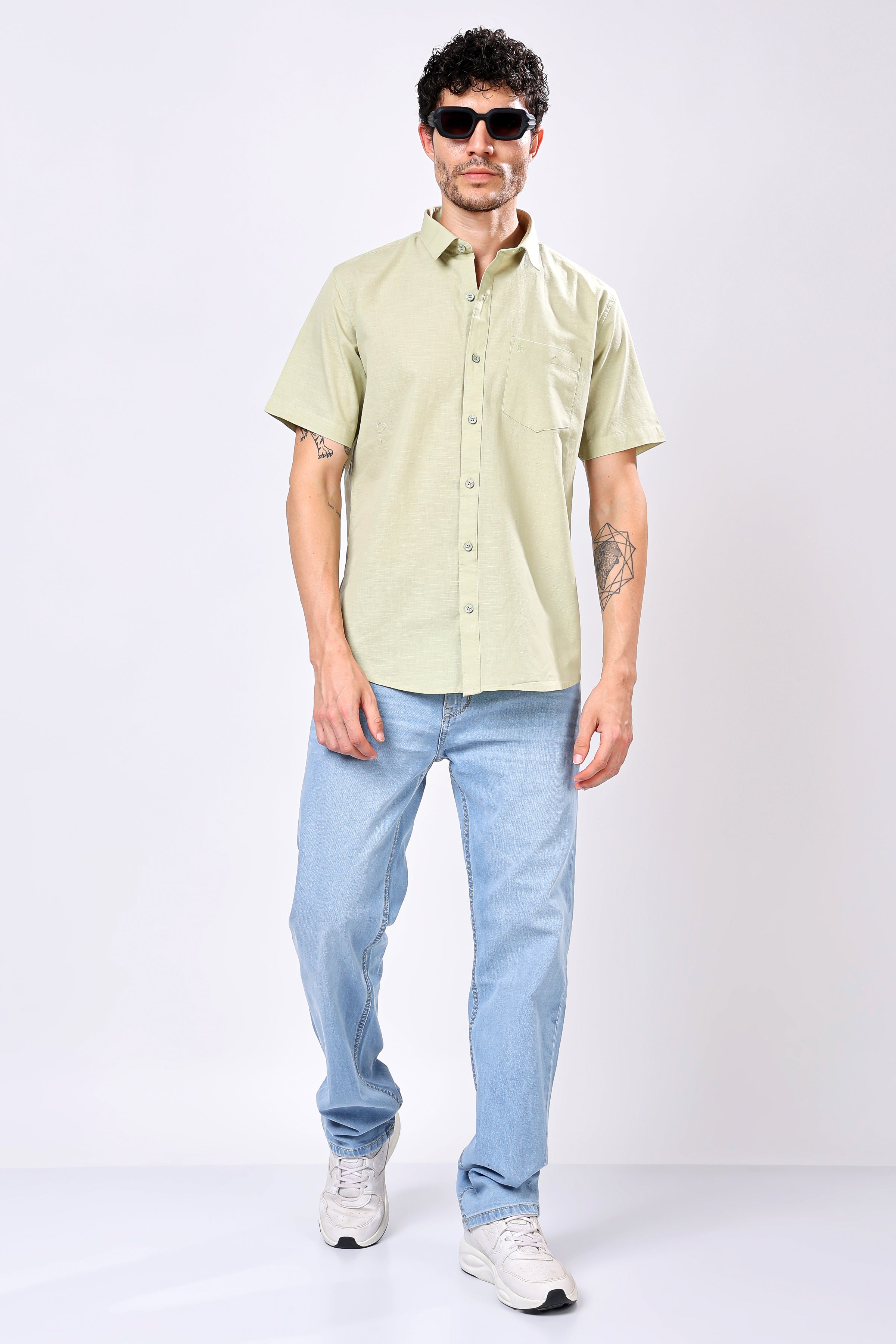 Stylox Men's Half Sleeve Solid Casual Shirt – Comfortable Cotton Blend Shirt for Smart Everyday Style - Stylox