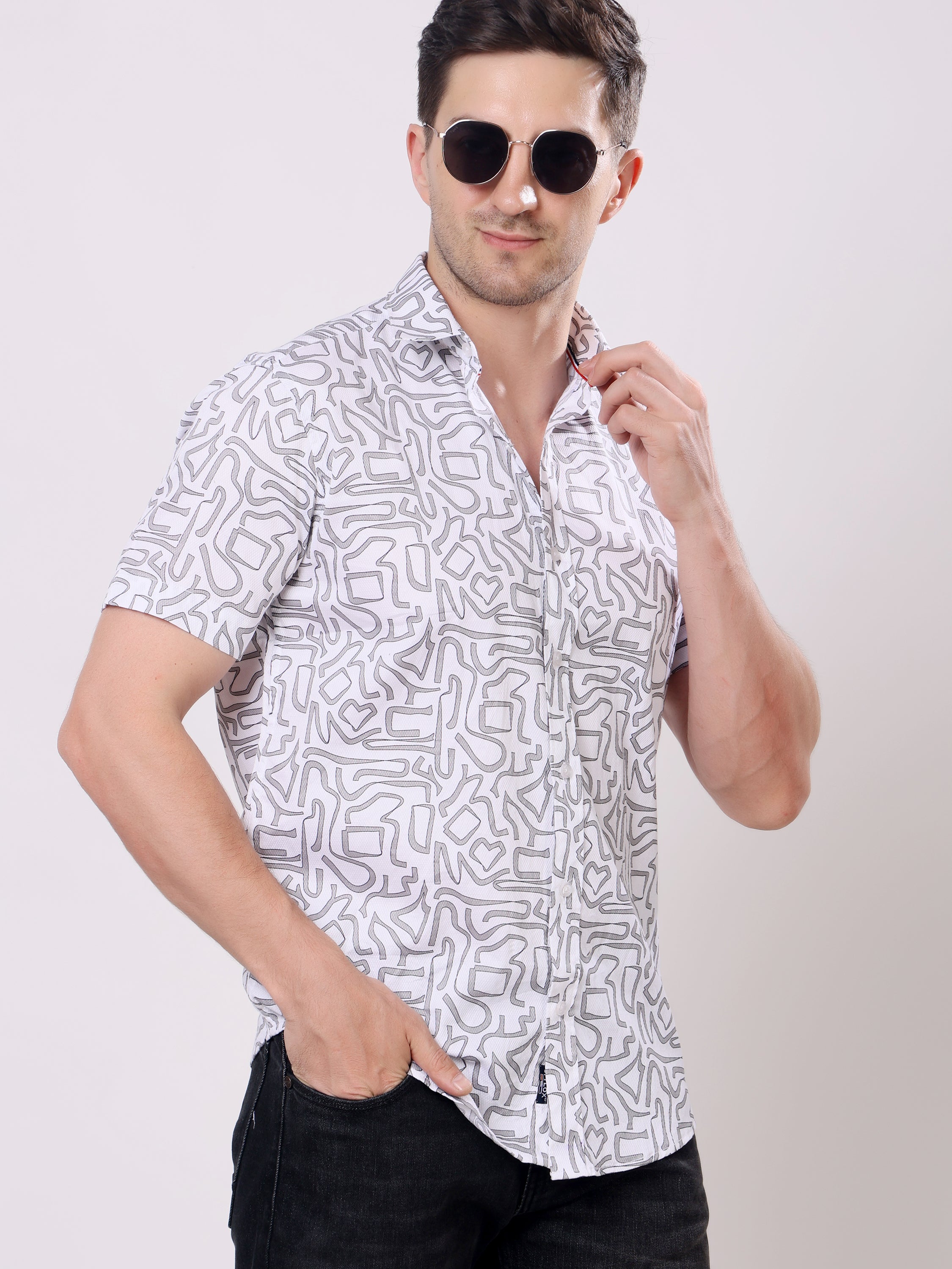 Stylox Men’s Regular Fit Half Sleeve Abstract Printed Stylish Casual Summer Shirt - Stylox