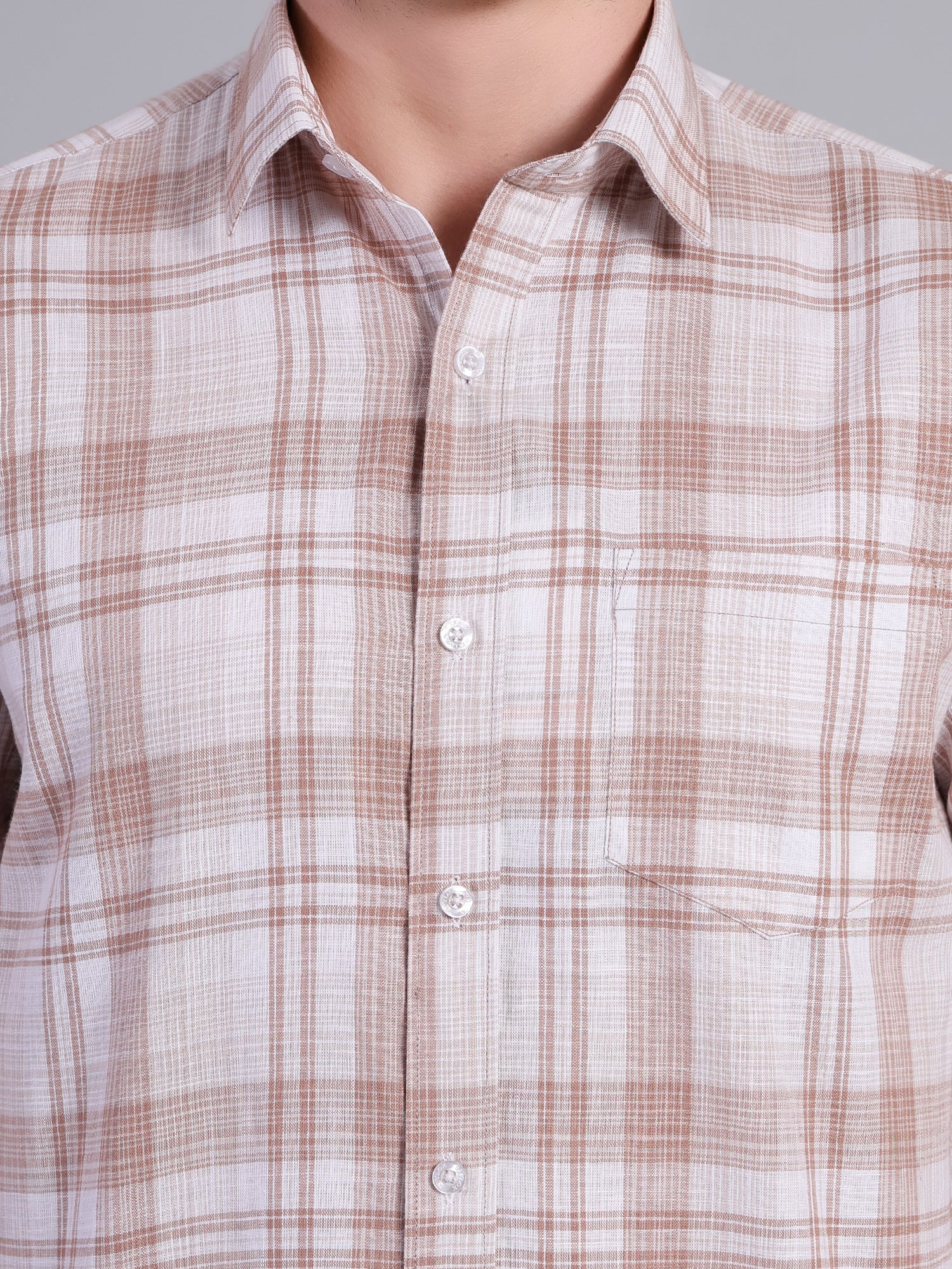 Stylox Men’s Regular Fit Checked Full Sleeve Casual Shirt-Brown - Stylox