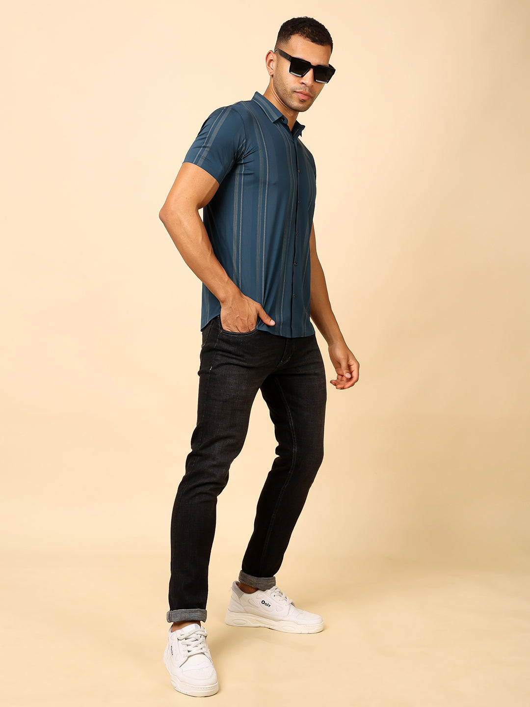 Stylox Men’s Slim-Fit Stretchable Striped Half-Sleeve Shirt – Casual &amp; Comfy