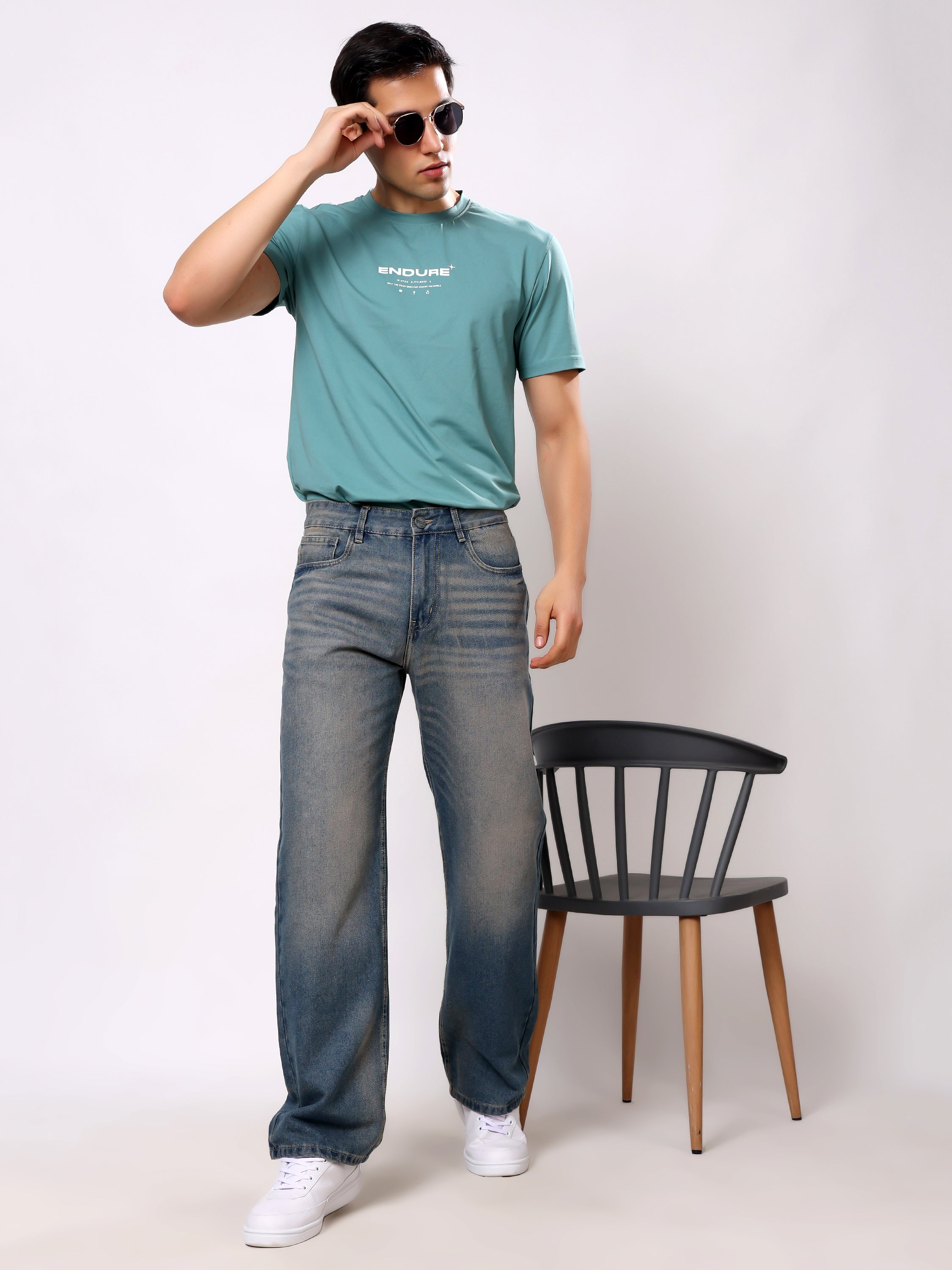 Stylox Baggy Fit Non-Stretch Wide Leg Casual Streetwear Denim Jeans For Men