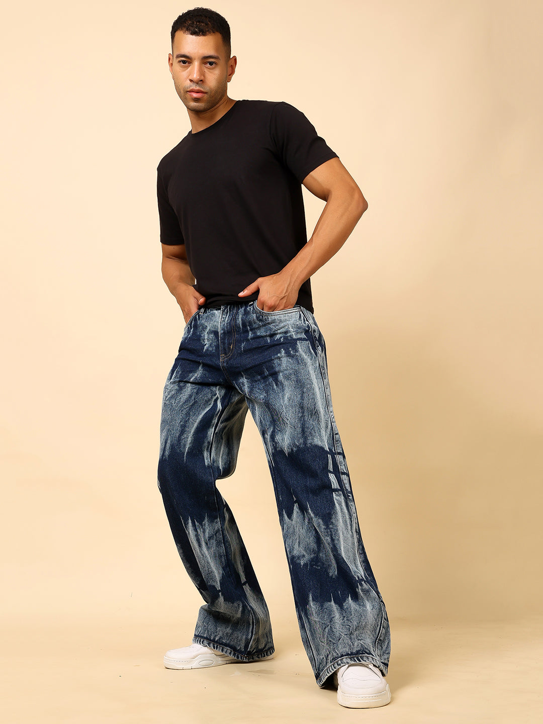 Stylox Men’s Baggy Fit Tie-Dye Washed Jeans – Street Style Denim for Trendy Look J-16 - Stylox
