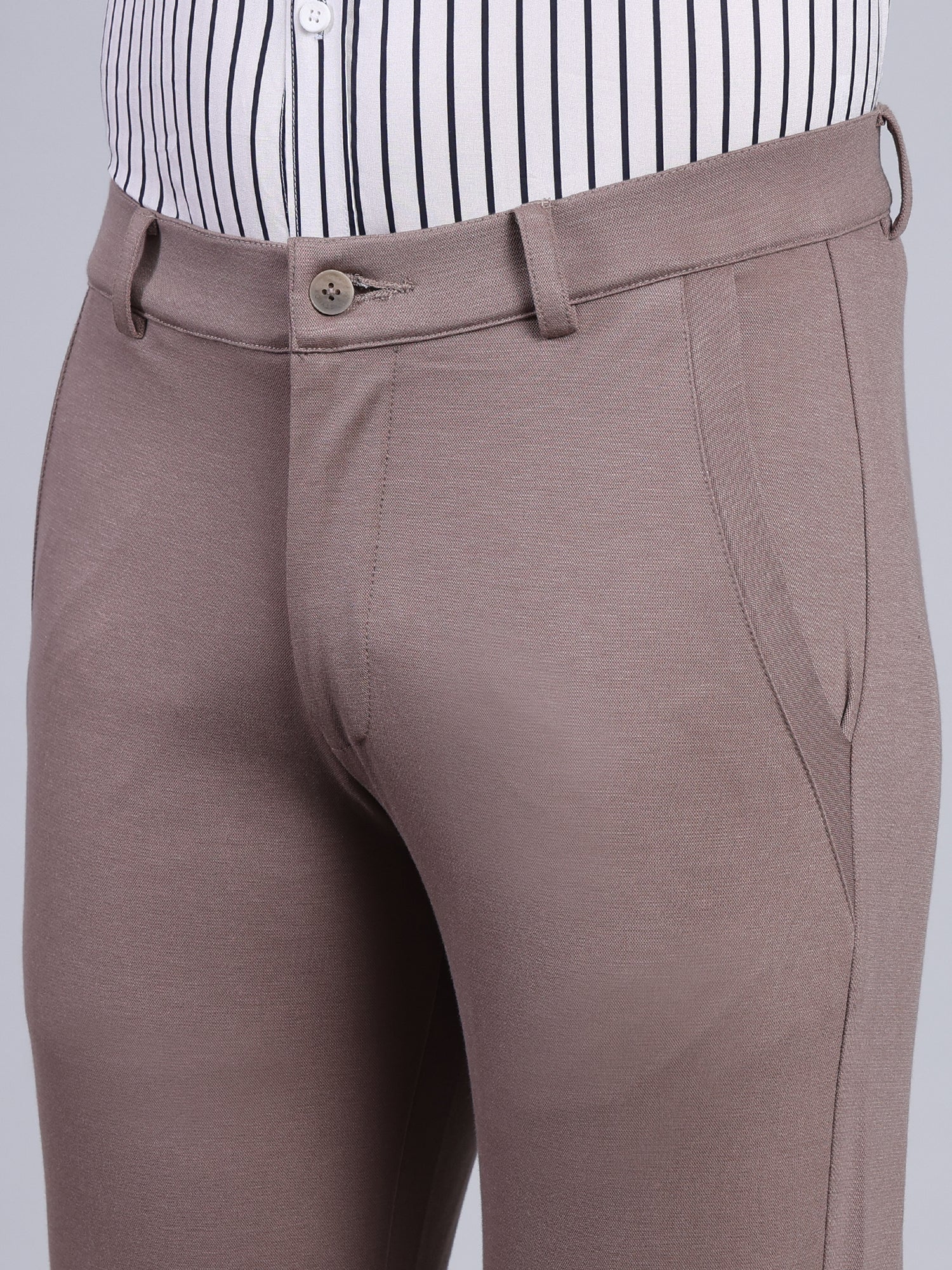 Stylox Men’s Slim Fit Stretchable Formal Trousers-Dark Beige - Stylox