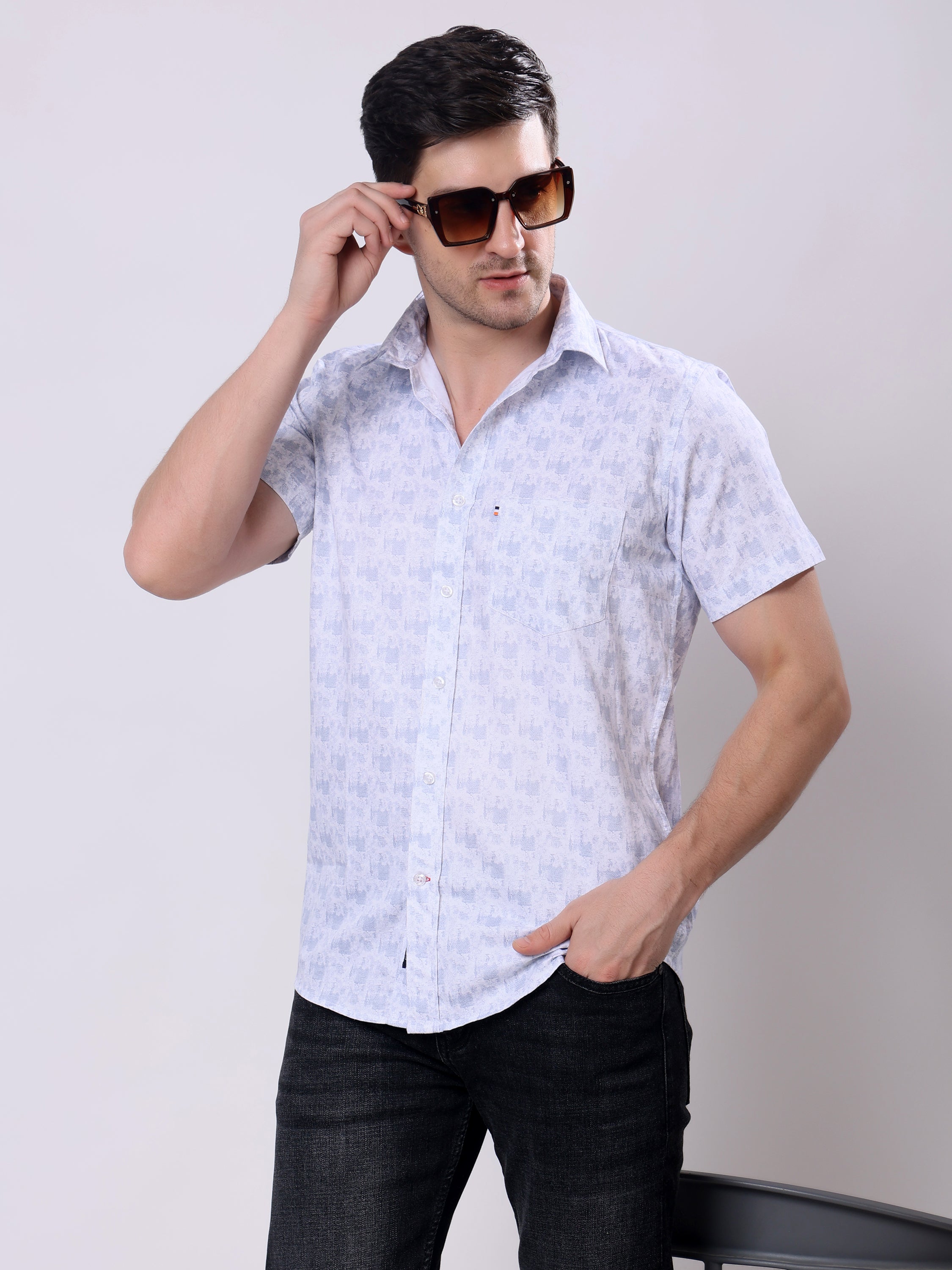 Stylox Men’s Regular Fit Half Sleeve Abstract print Cotton Summer Casual Shirt - Stylox