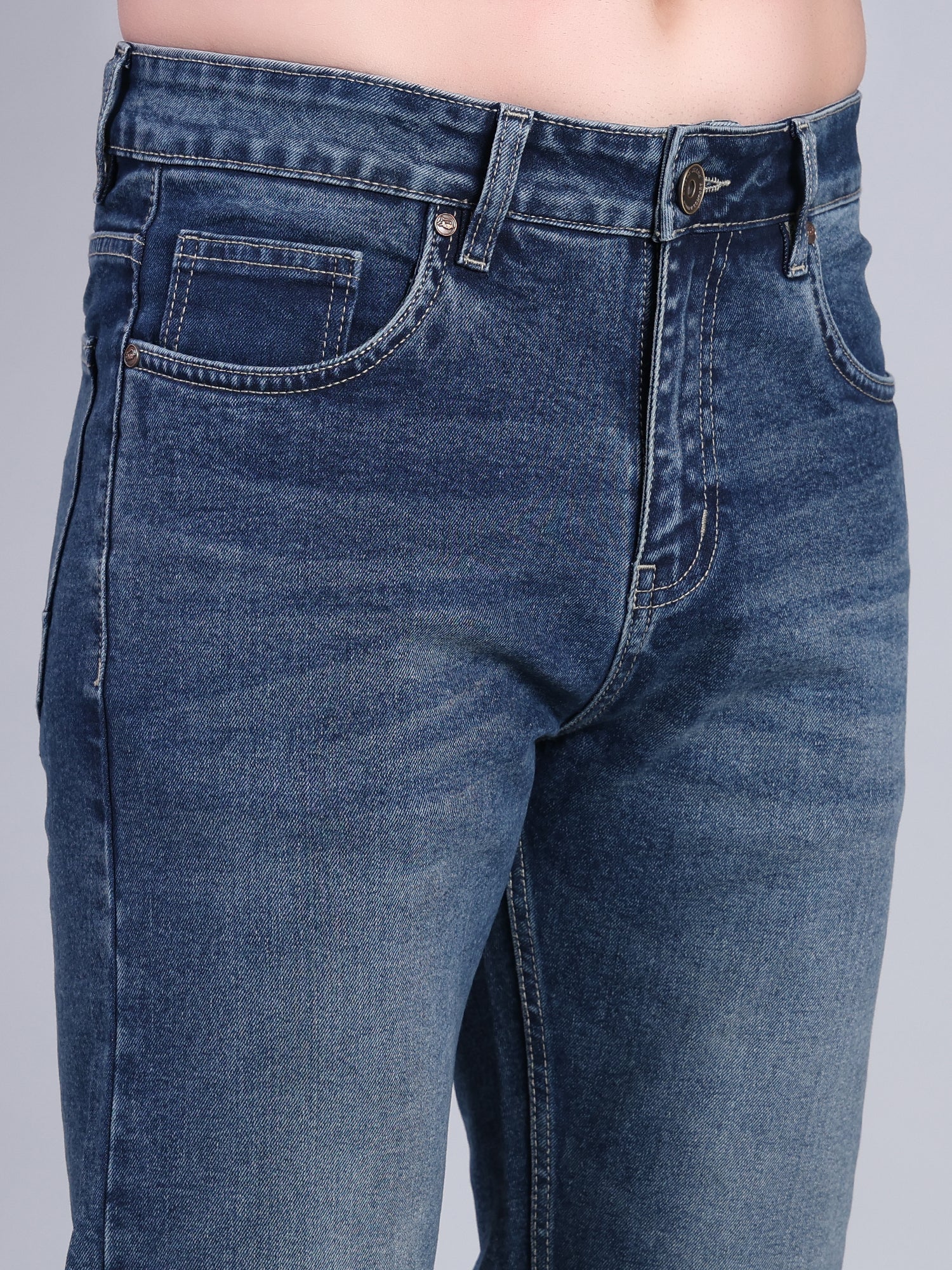 Stylox Men’s Mid-Rise Straight Fit Classic Washed Stretched Denim Jeans-Greenish Blue - Stylox