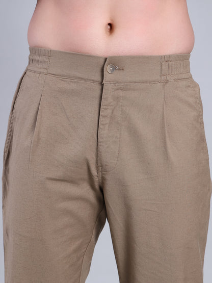 Stylox Men’s Cotton Linen Blend Trousers | Regular Fit Pleated Pants