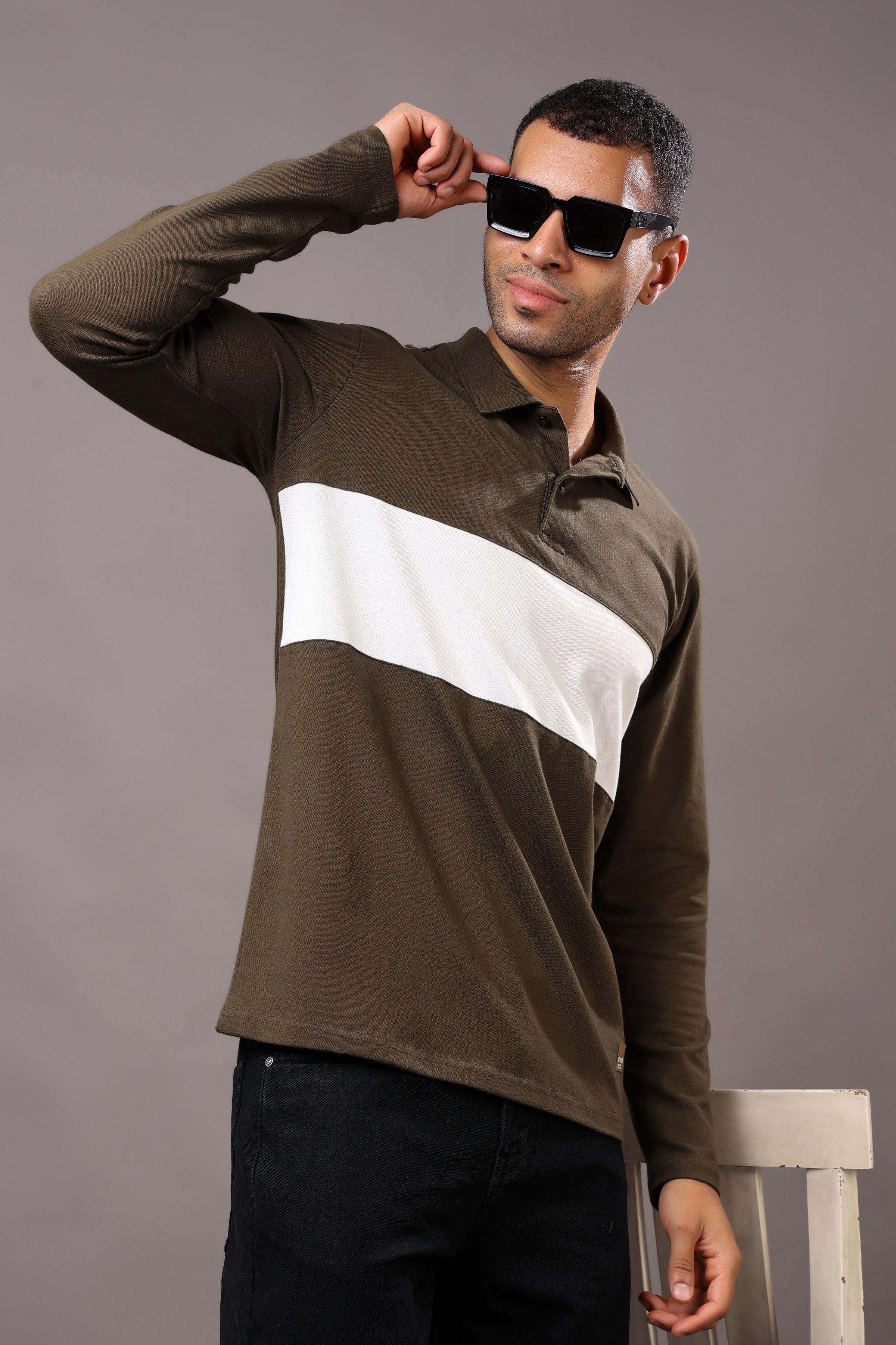 Stylox Men’s Long Sleeve Polo T-Shirt with Cut & Sew Design - Stylox