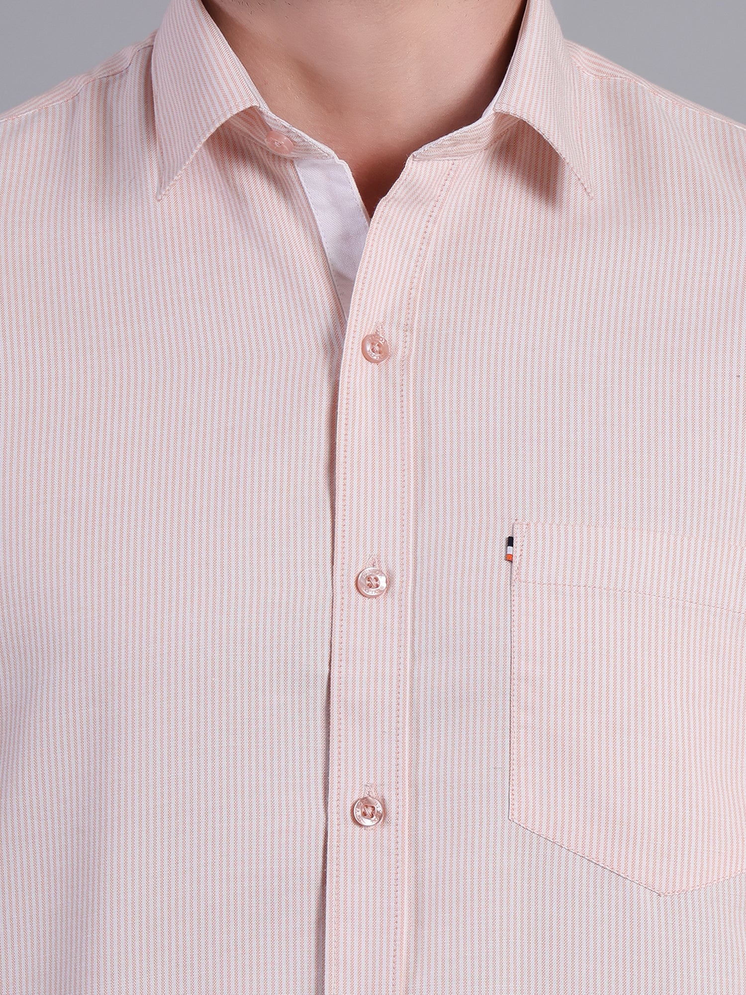 Stylox Men’s Green Striped Casual Shirt | Regular Fit Cotton Shirt for Men-Orange - Stylox
