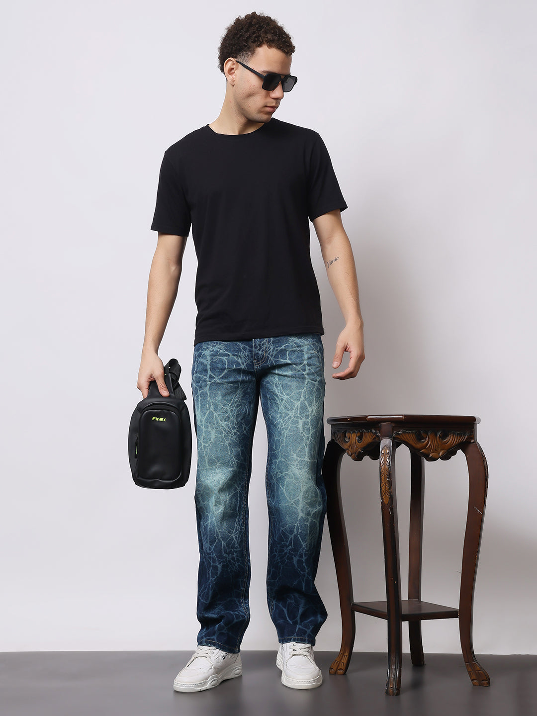 Stylox Men’s Relaxed Fit Cracked Wash Denim Jeans | Trendy Heavy Washed Straight Fit Jeans for Streetwear Style - Stylox