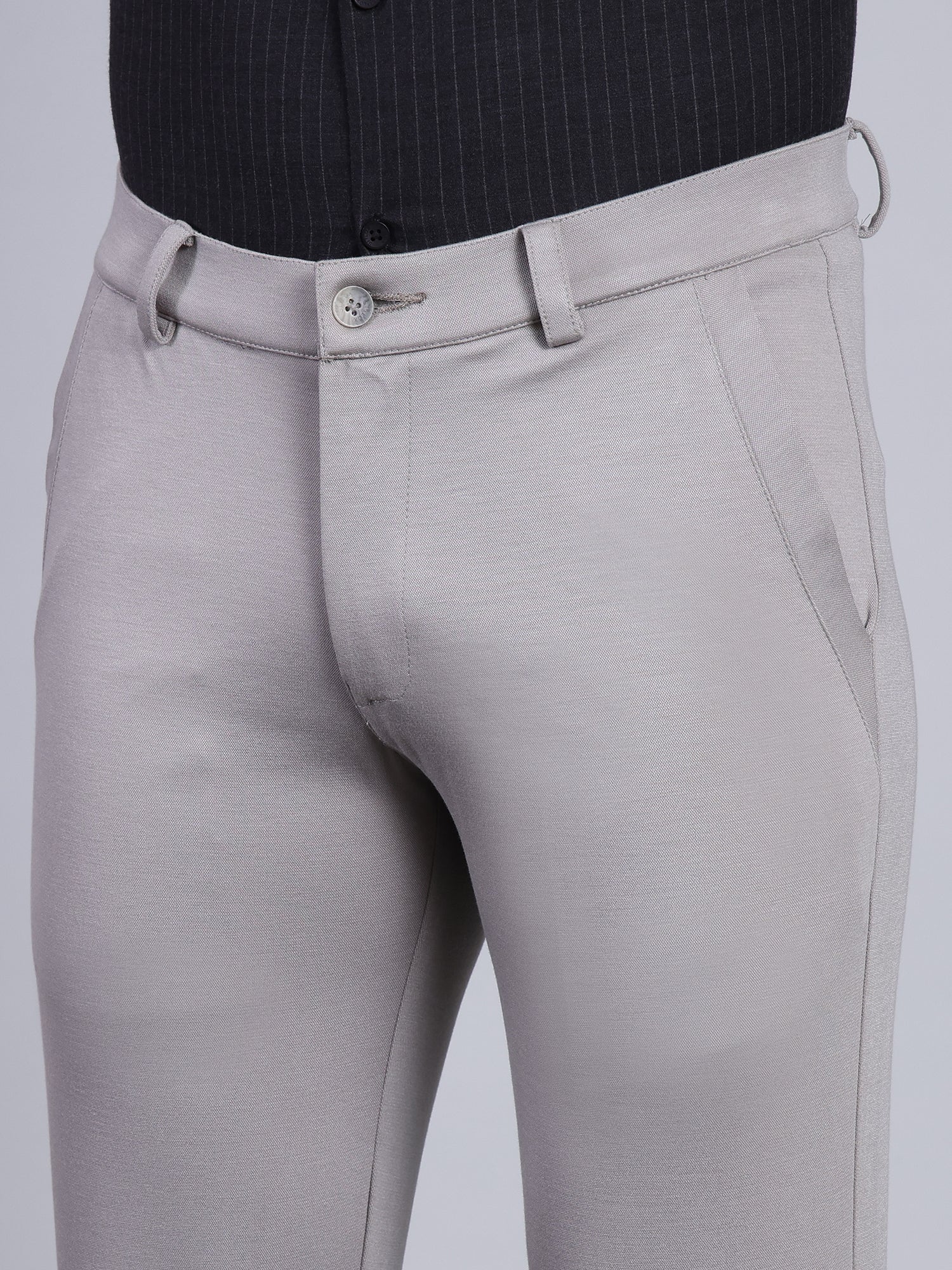 Stylox Men’s Slim Fit Stretchable Formal Trousers-Light Grey - Stylox