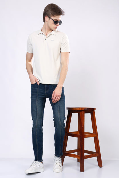 Stylox Men’s Mid-Rise Comfort Fit Stretchable Greenish Blue Denim Jeans with Panel Stitch Detailing - Stylox