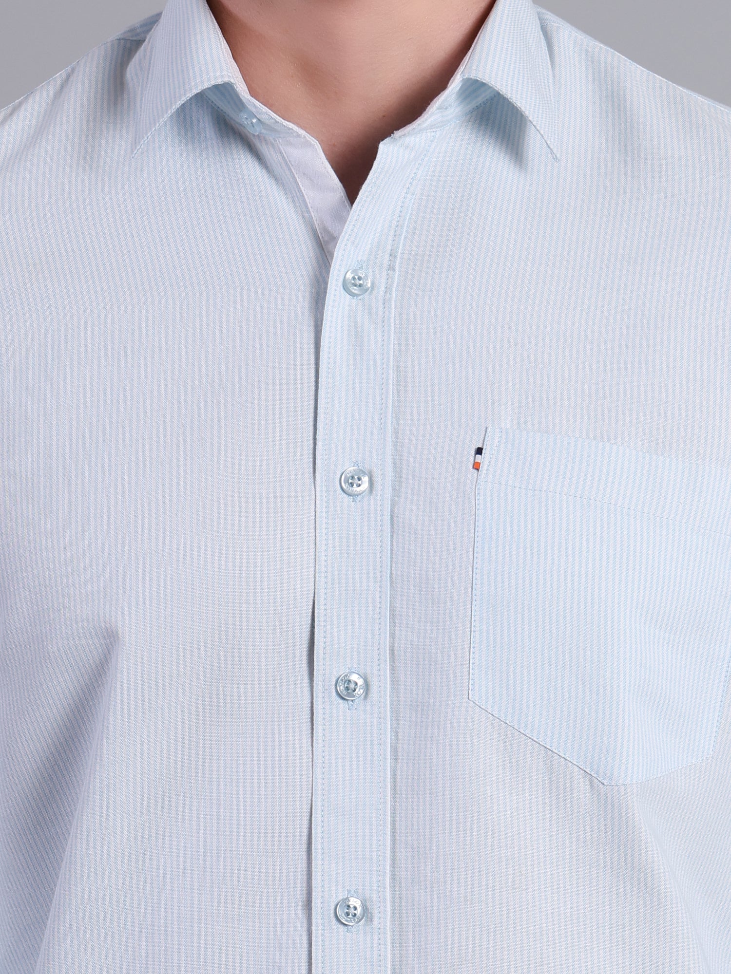 Stylox Men’s Green Striped Casual Shirt | Regular Fit Cotton Shirt for Men-Sky Blue - Stylox