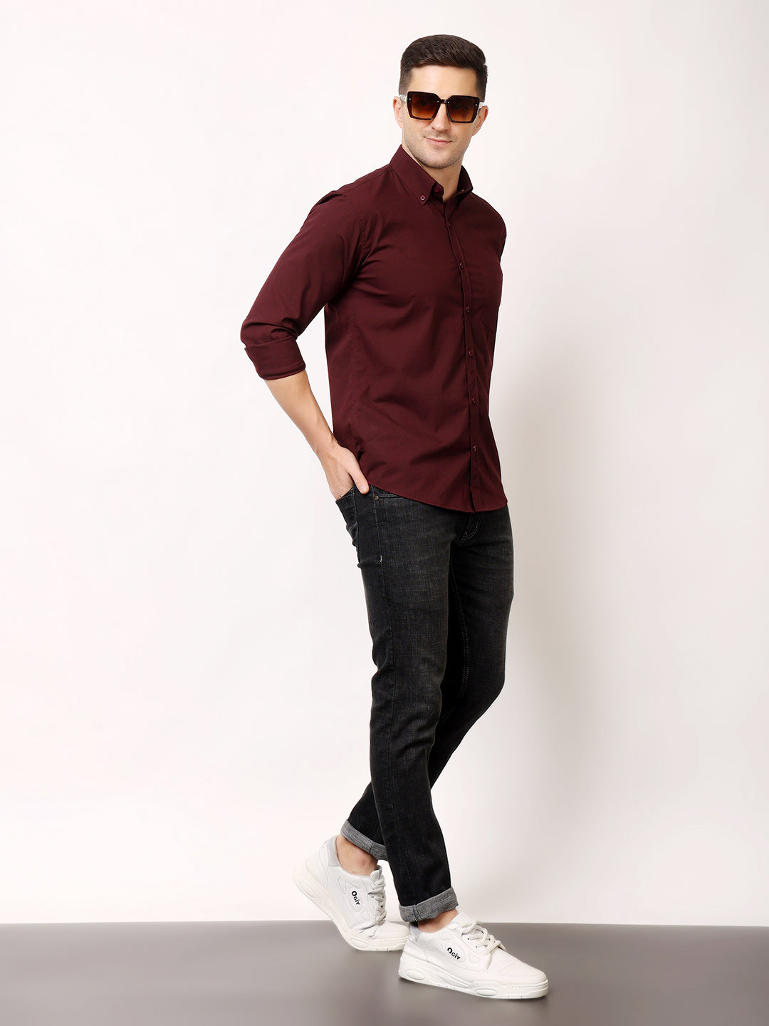 Stylox Men's Regular Fit Solid Casual Shirt with Full Sleeves – Premium Cotton Blend Button-Down Shirt for Smart Everyday Style - Stylox