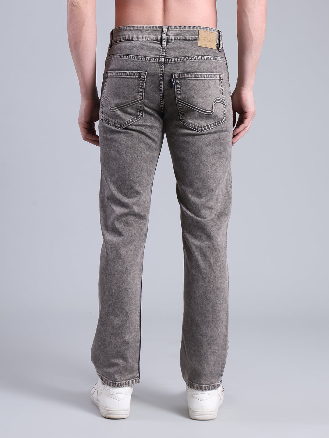 Stylox Men’s Comfort Fit Mid Rise Washed Denim Jeans (Mid Grey) - Stylox