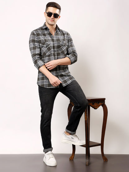 Stylox Men’s Regular Fit Full Sleeve Check Shirt with Double Flap Pockets | Cotton Casual Checkered Shirt