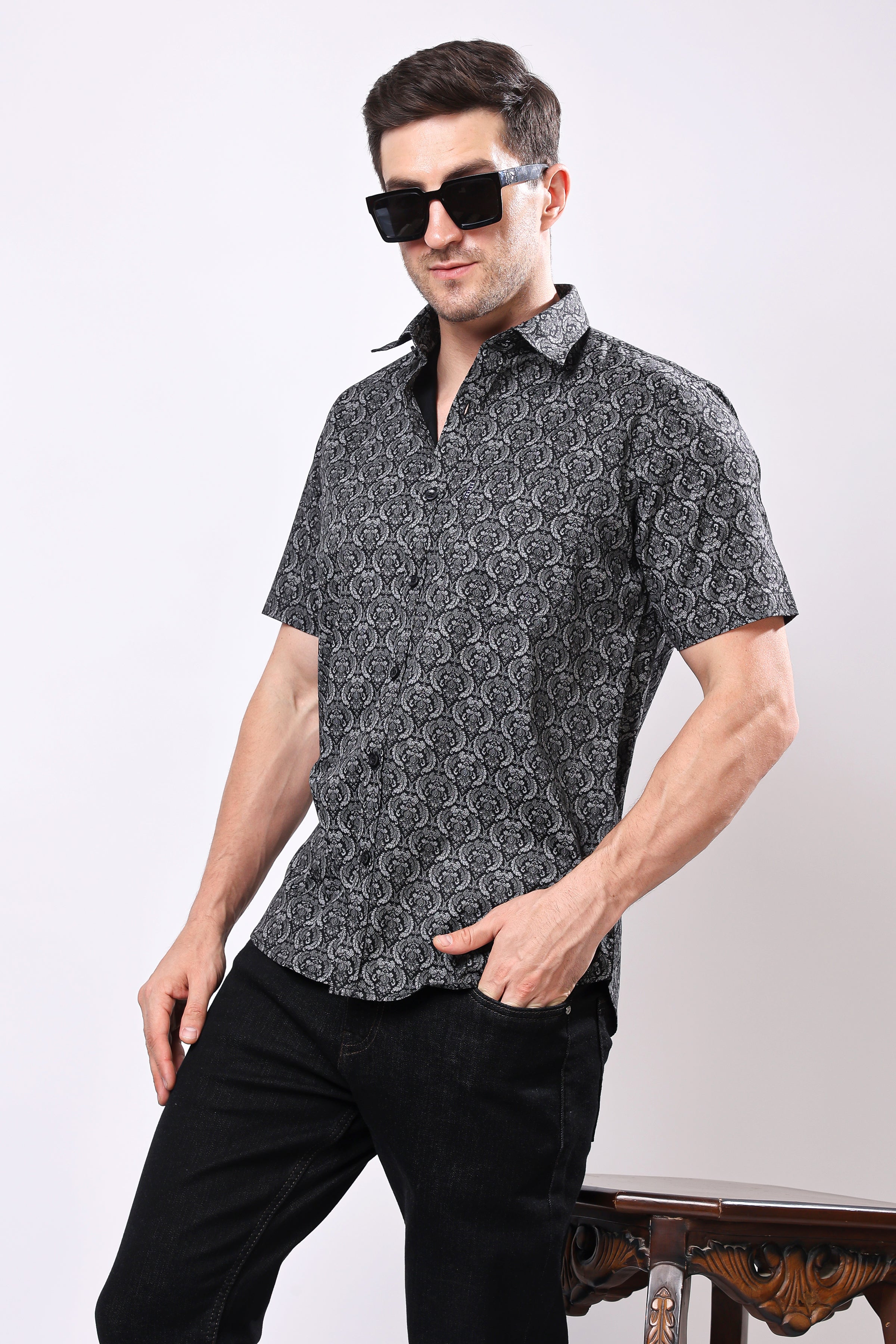 Stylox Men's Half Sleeve Floral Printed Casual Shirt – Trendy Cotton Blend Regular Fit Summer Shirt for Stylish Everyday Wear - Stylox