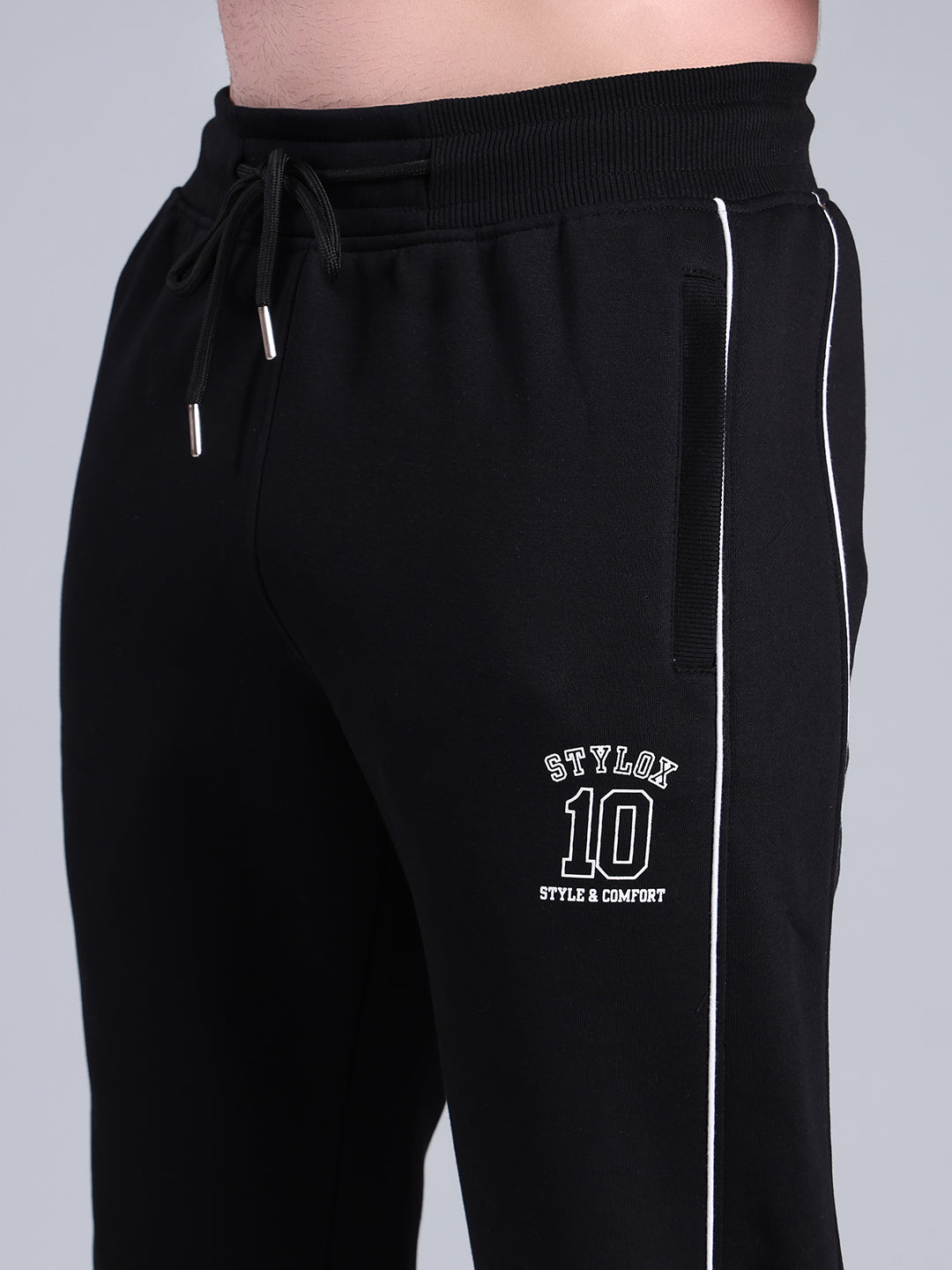 Stylox Men’s Solid Trackpant with Side Piping (Black) - Stylox
