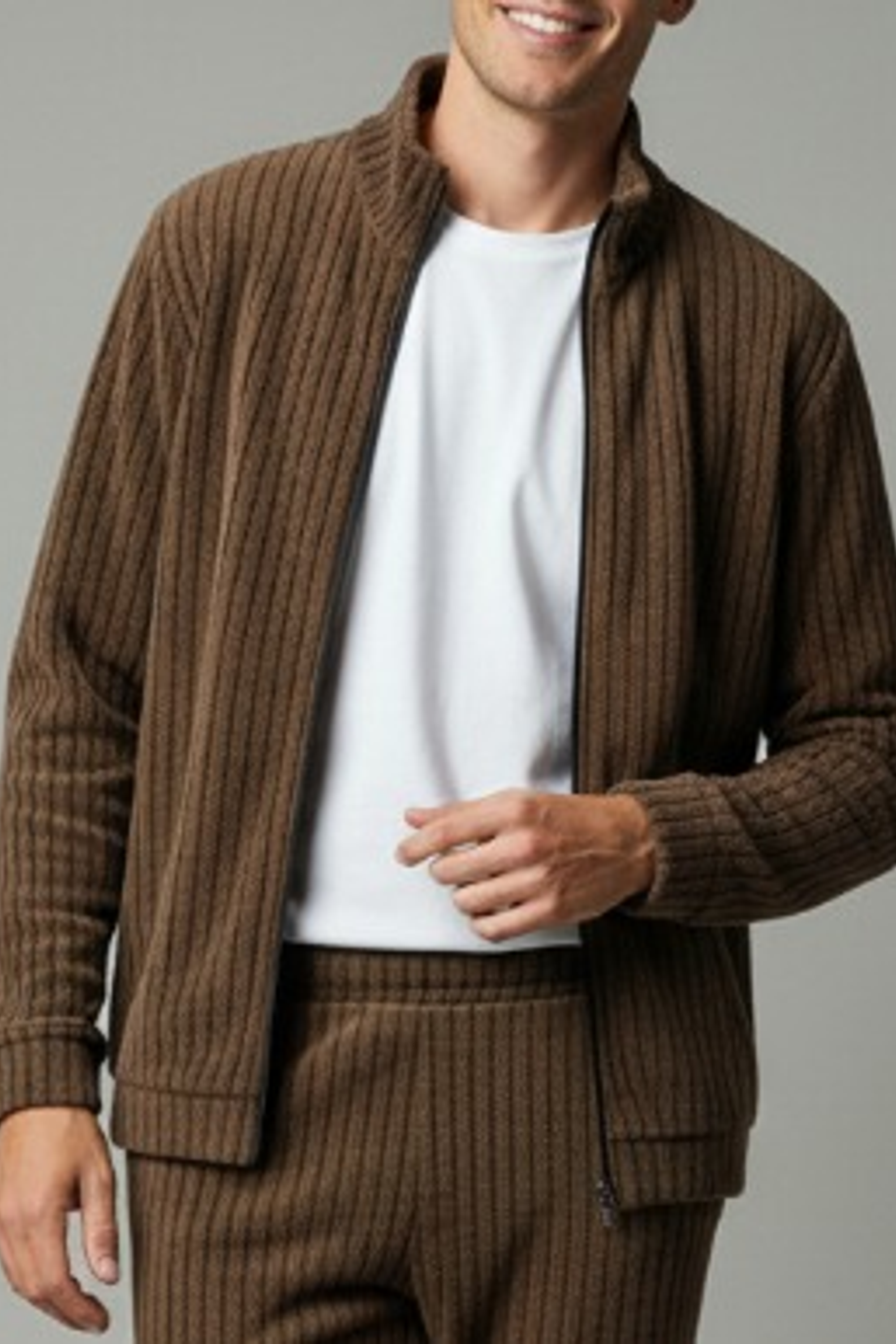 Stylox Men’s Premium Ribbed Co-Ord Set | Luxury Zip Jacket &amp; Jogger Set