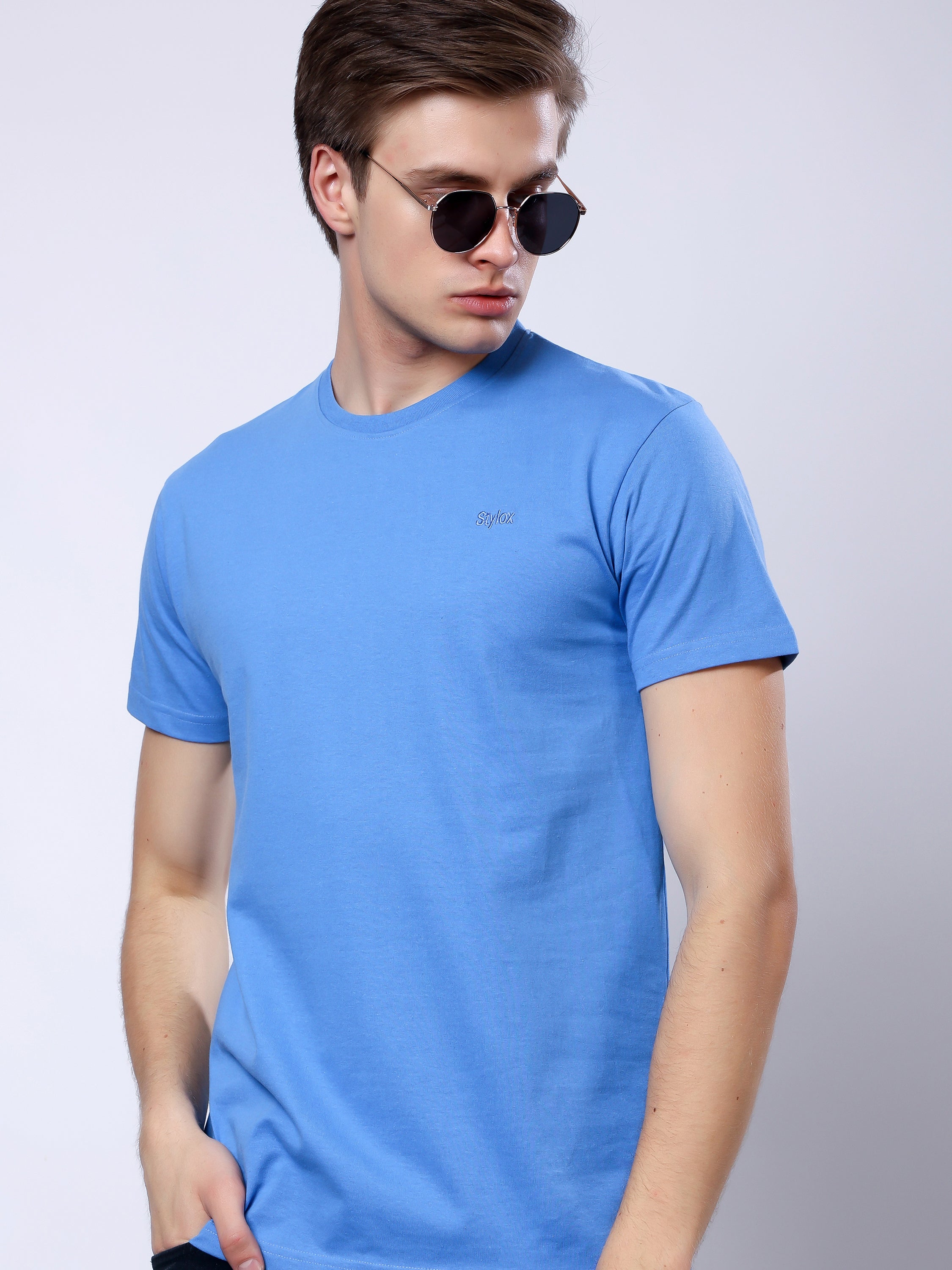 Stylox Men’s Solid Round Neck T-Shirt | Classic Cotton Casual Crew Neck Tee - Stylox