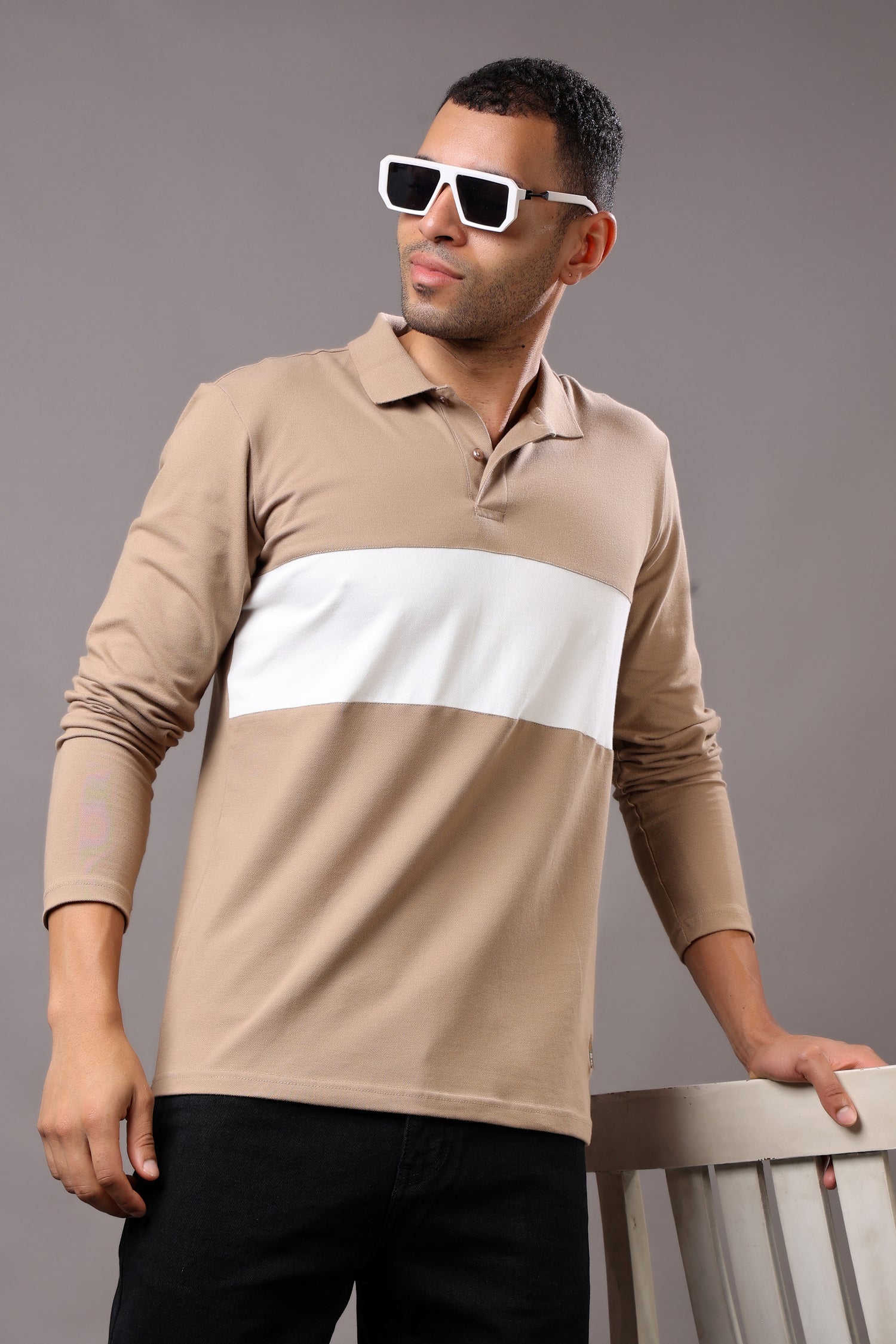 Stylox Men’s Long Sleeve Polo T-Shirt with Cut &amp; Sew Design