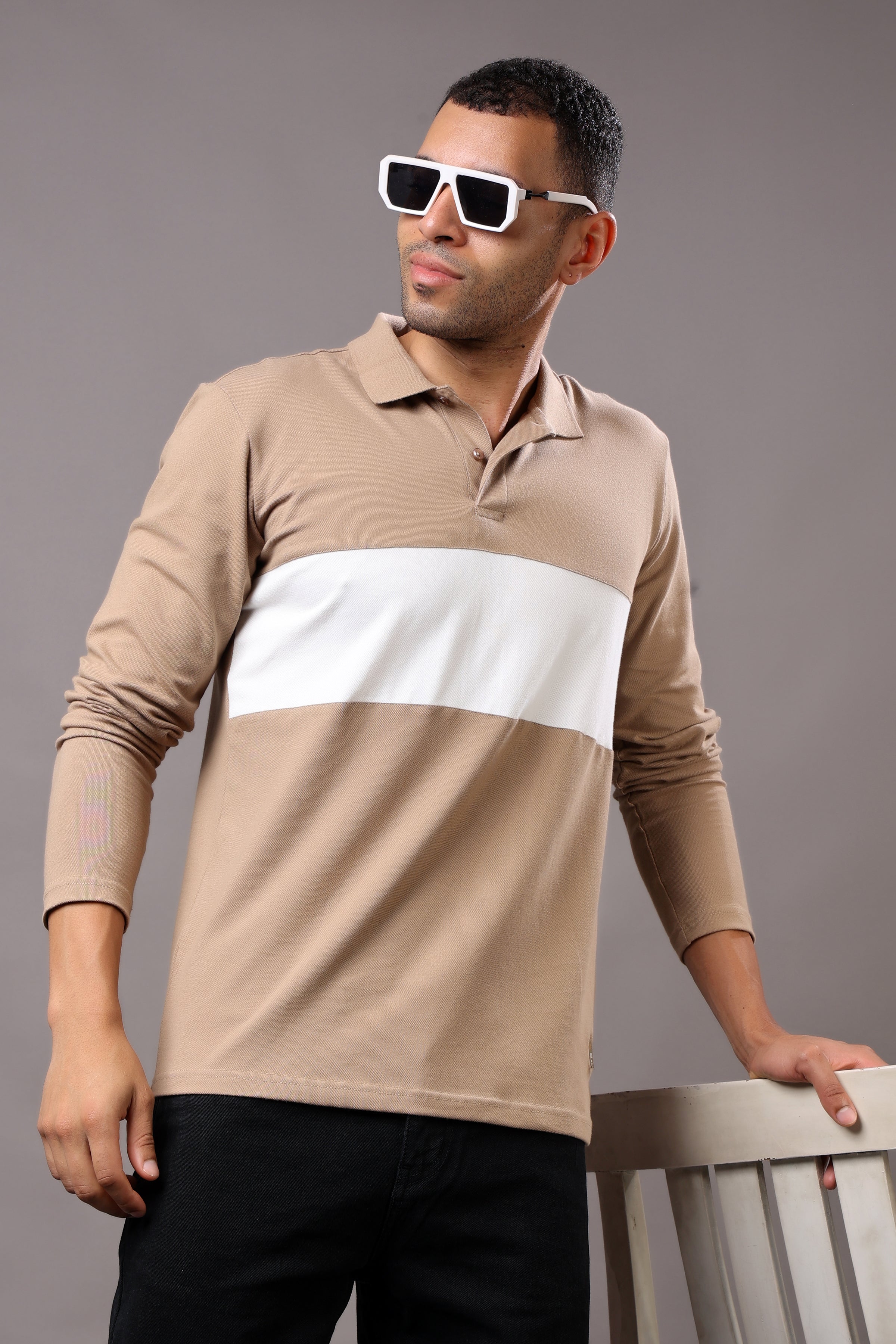 Stylox Men’s Long Sleeve Polo T-Shirt with Cut & Sew Design - Stylox