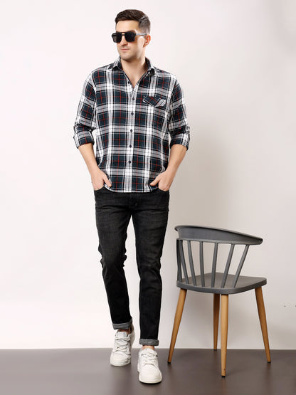 Stylox Men’s Regular Fit Full Sleeve Check Shirt with Single Pocket | Casual Cotton Checkered Shirt