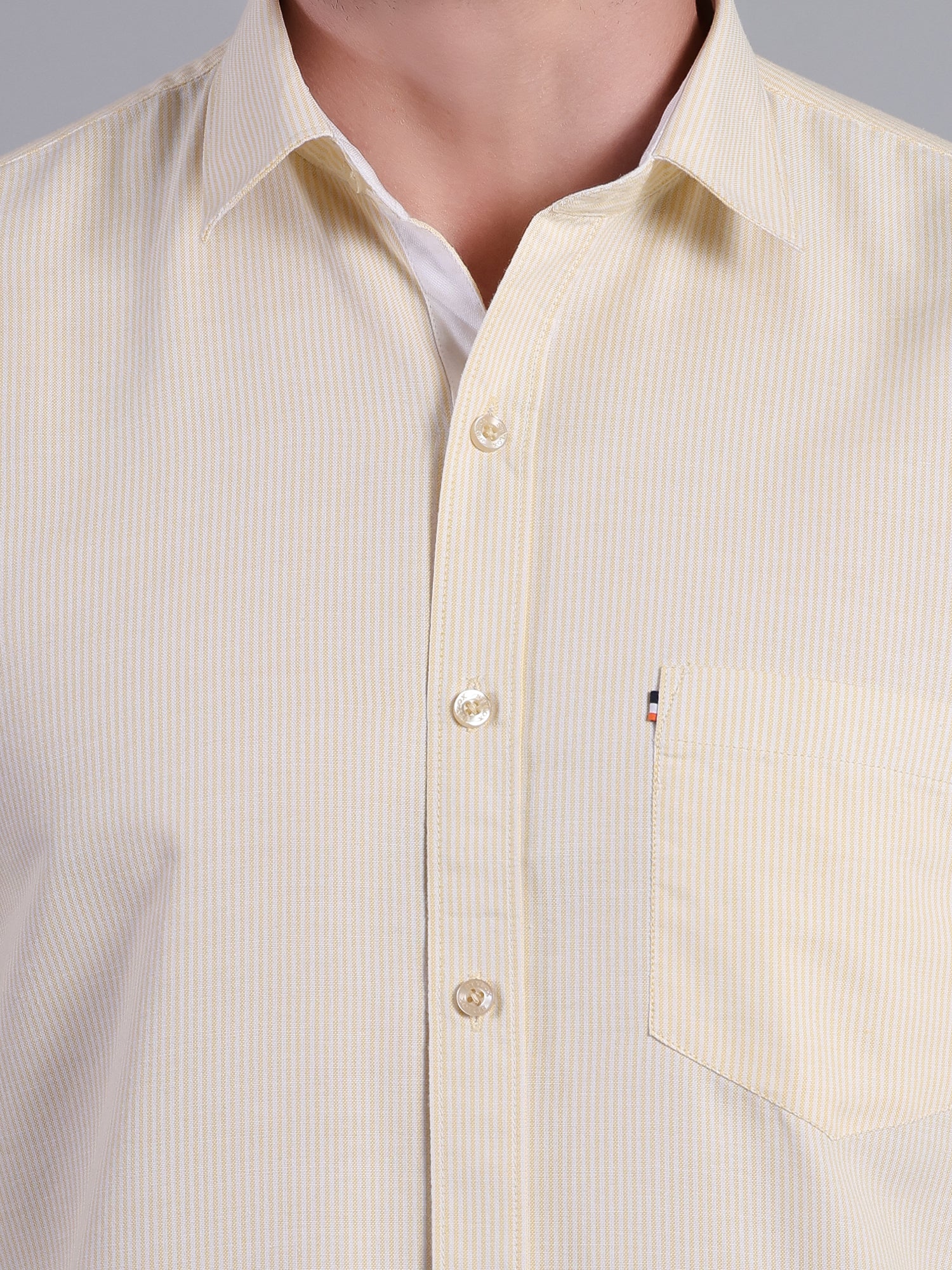 Stylox Men’s Green Striped Casual Shirt | Regular Fit Cotton Shirt for Men - Yellow - Stylox