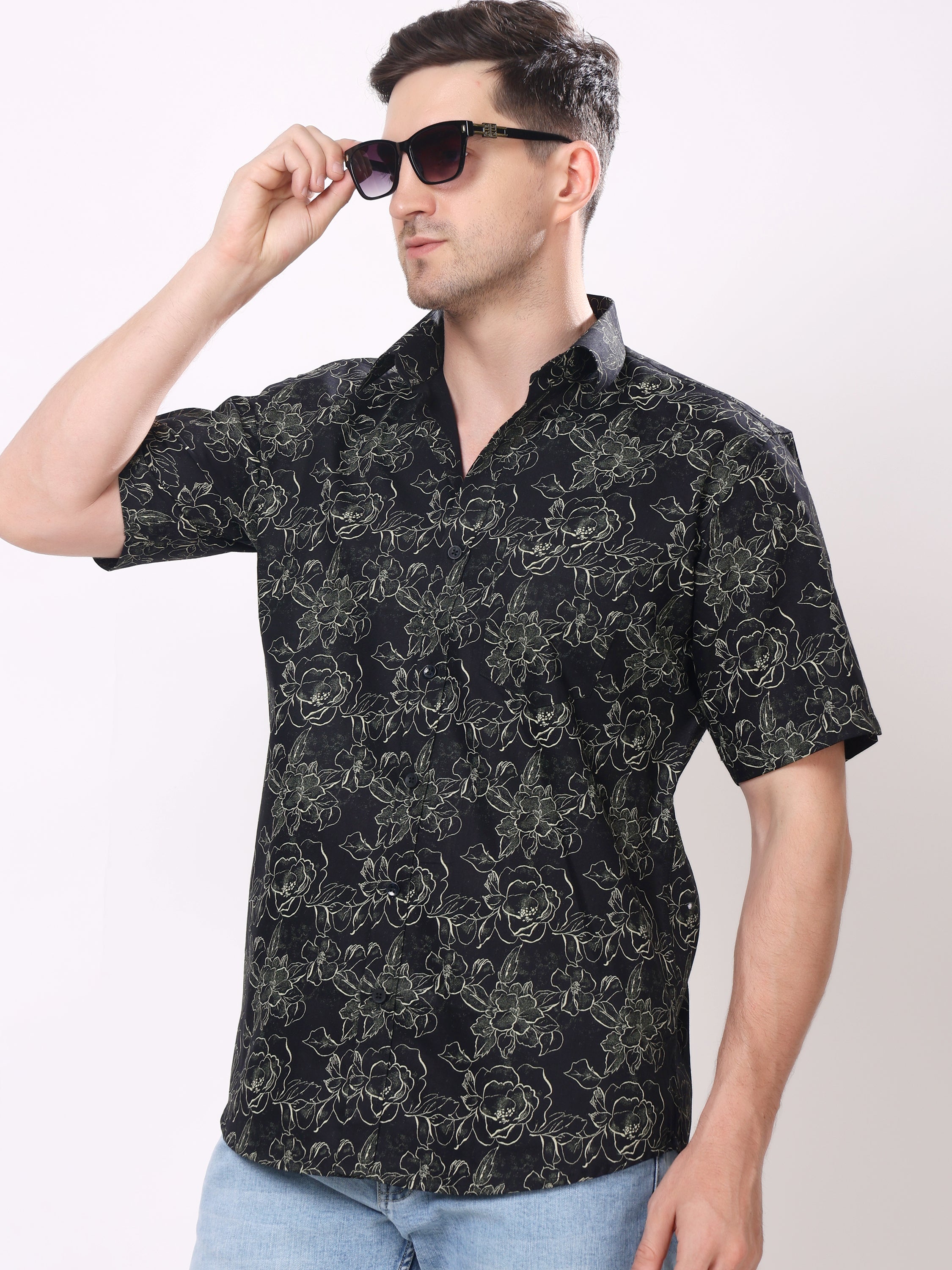 Stylox Men’s Regular Fit Half Sleeve Floral Printed Casual Stylish Party & Summer Shirt - Stylox