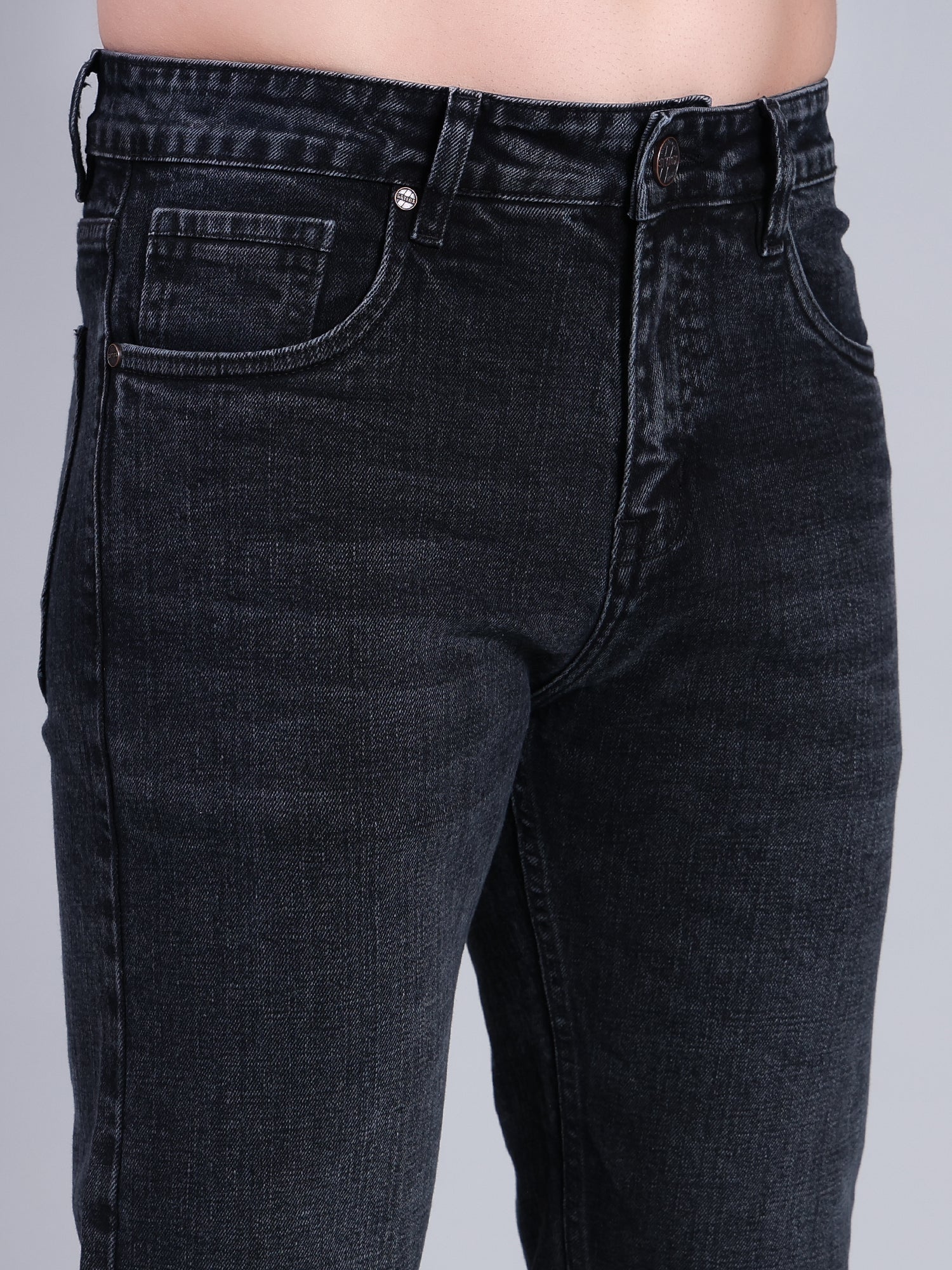 Stylox Men’s Mid-Rise Straight Fit Classic Washed Denim Jeans-Grey - Stylox
